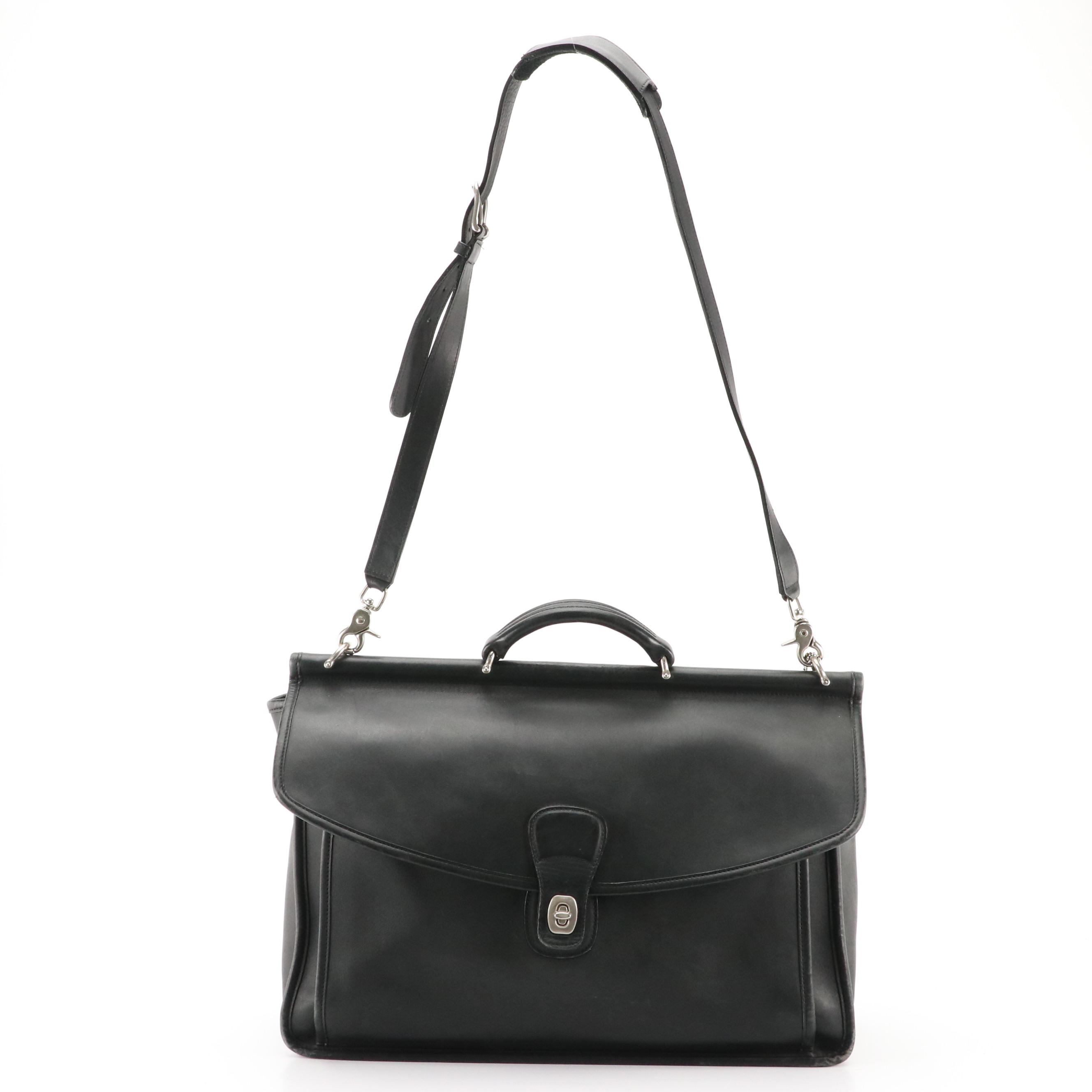 Coach Beekman 5266 Two-Way Messenger Bag Briefcase in Black Leather