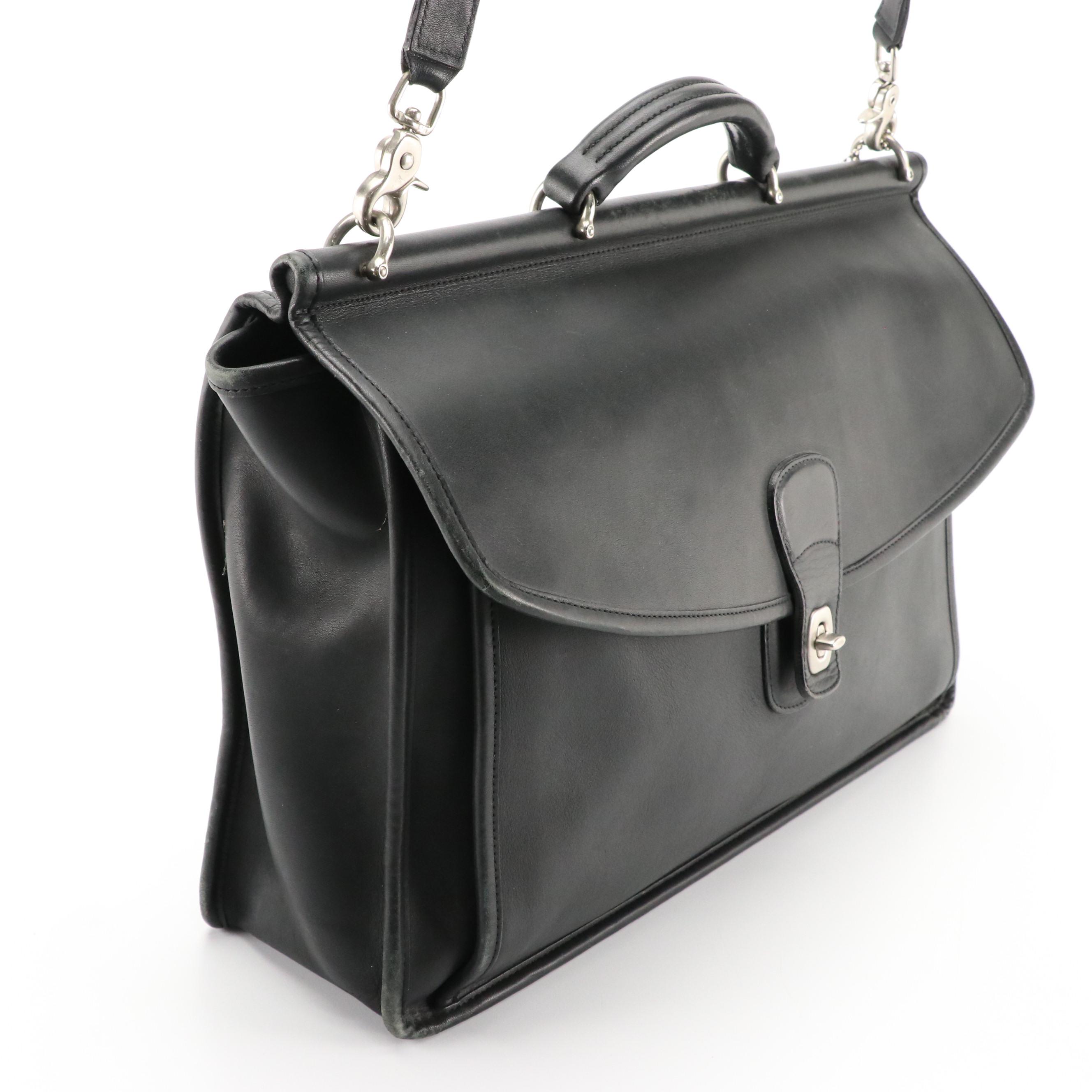 Coach Beekman 5266 Two-Way Messenger Bag Briefcase in Black Leather