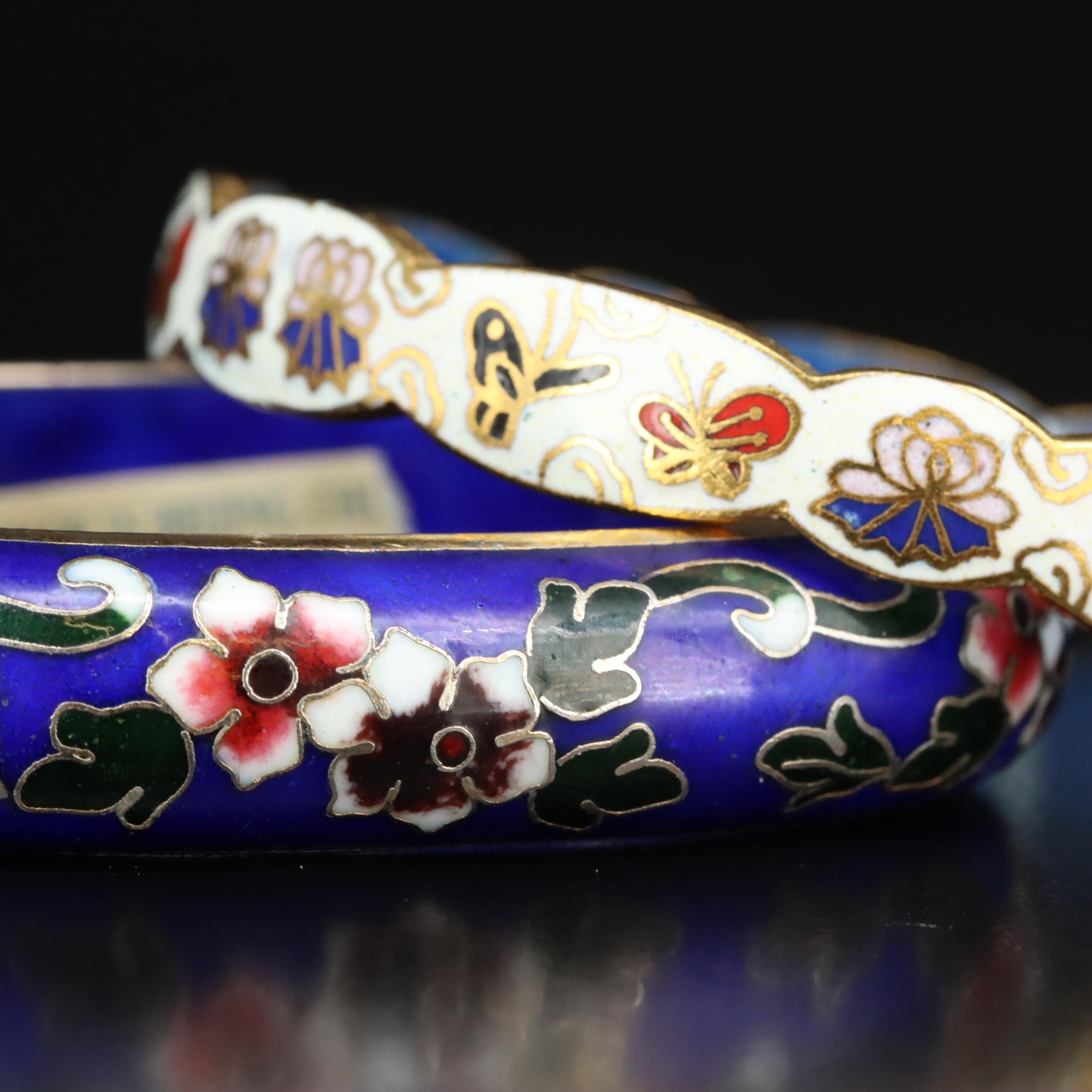 Cloisonné Enamel Bangles Featuring Elephants, Butterflies and Birds