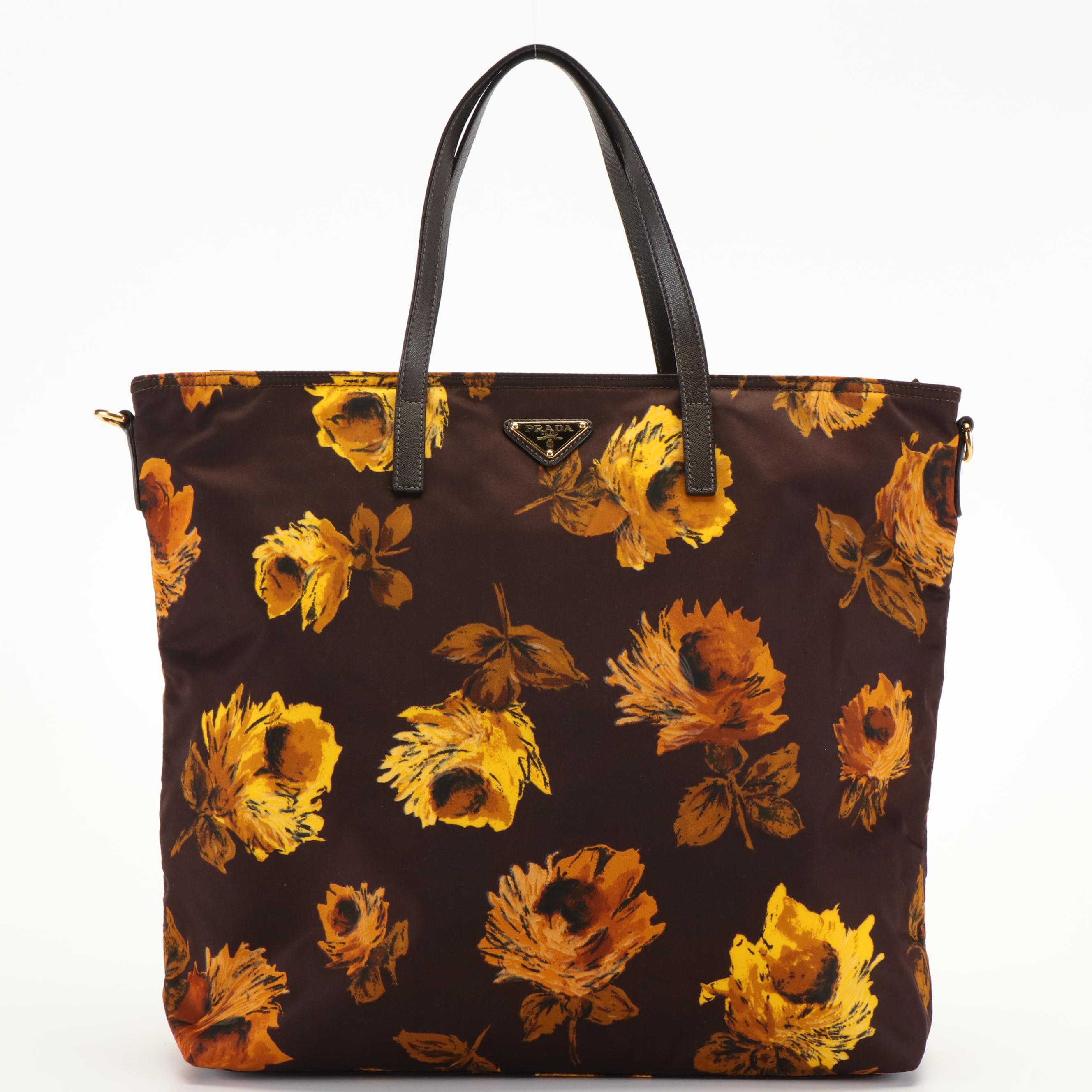 Prada Stampato Sunflower Tote in Tessuto Nylon