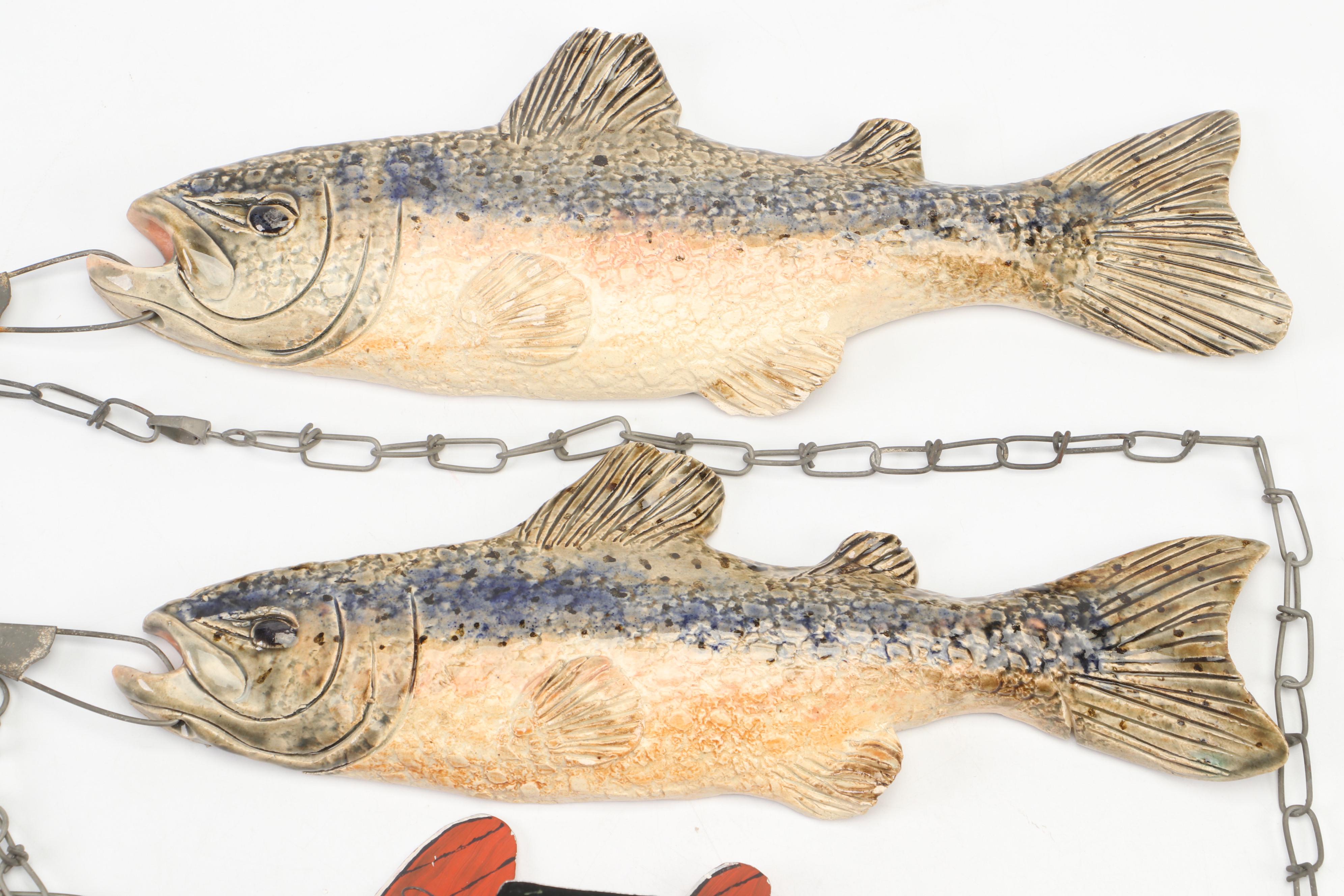 Handmade Ceramic Fish and Wood Fishing Lure Hanging Decorations