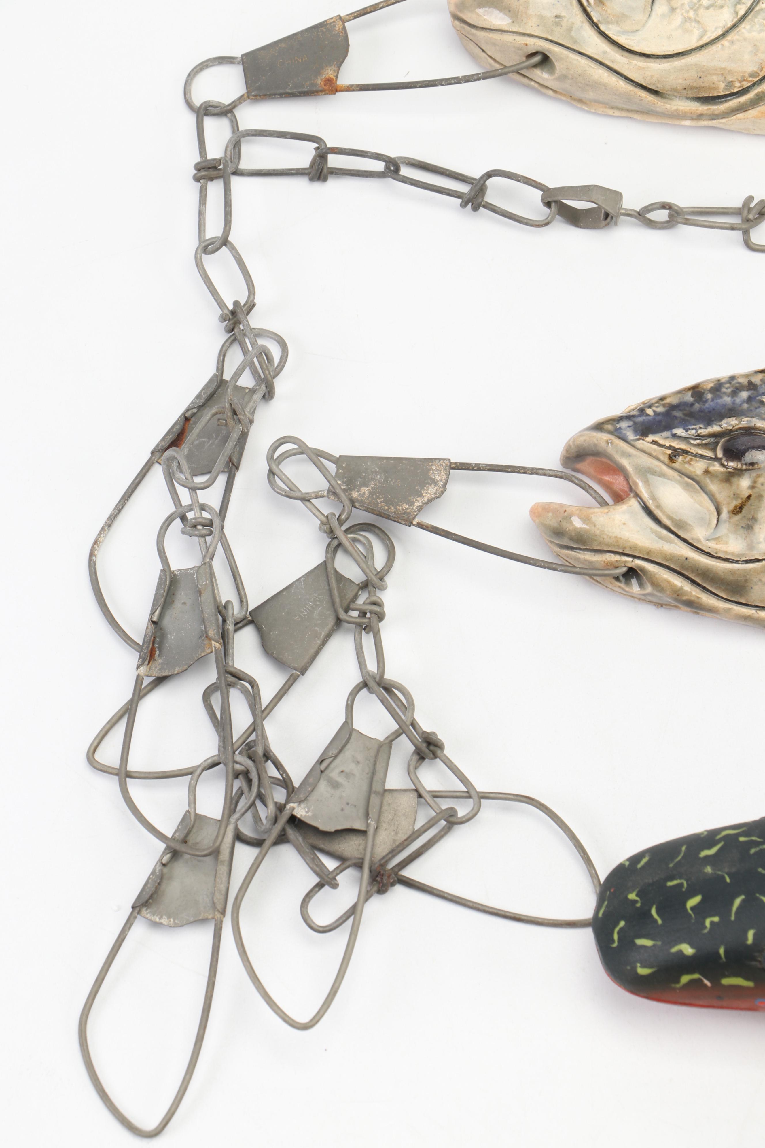 Handmade Ceramic Fish and Wood Fishing Lure Hanging Decorations