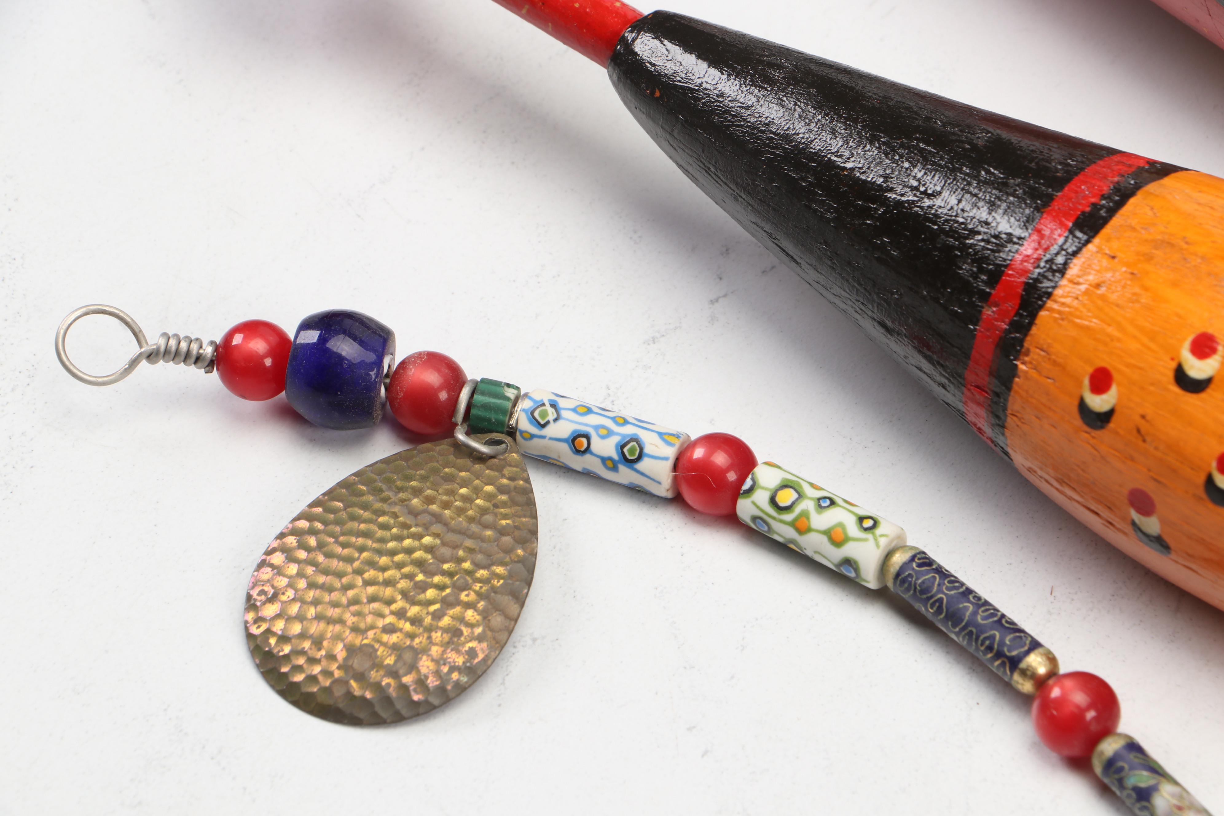 Handmade Ceramic Fish and Wood Fishing Lure Hanging Decorations