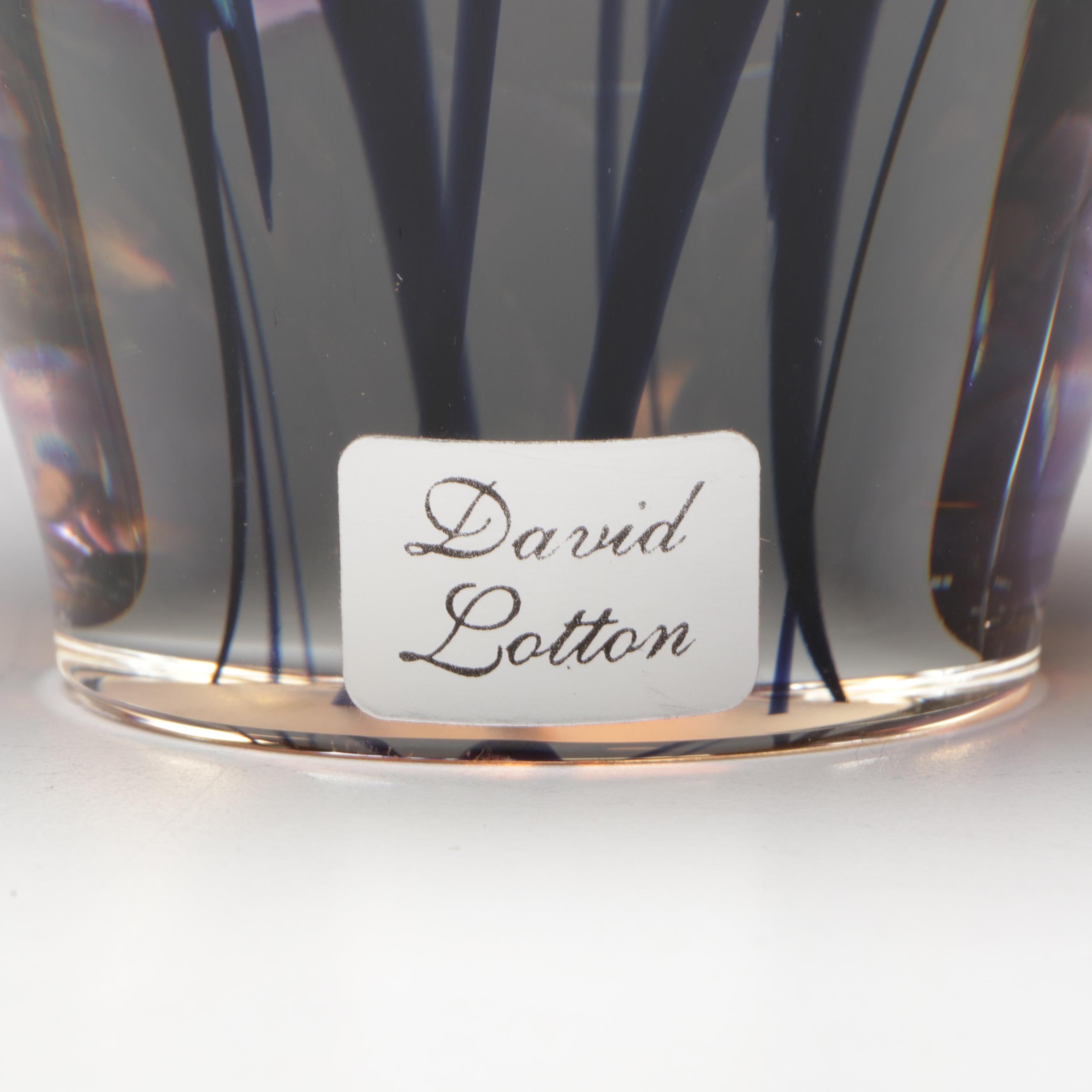 David Lotton Handblown Iridescent Floral Studio Art Glass Vase, 2002