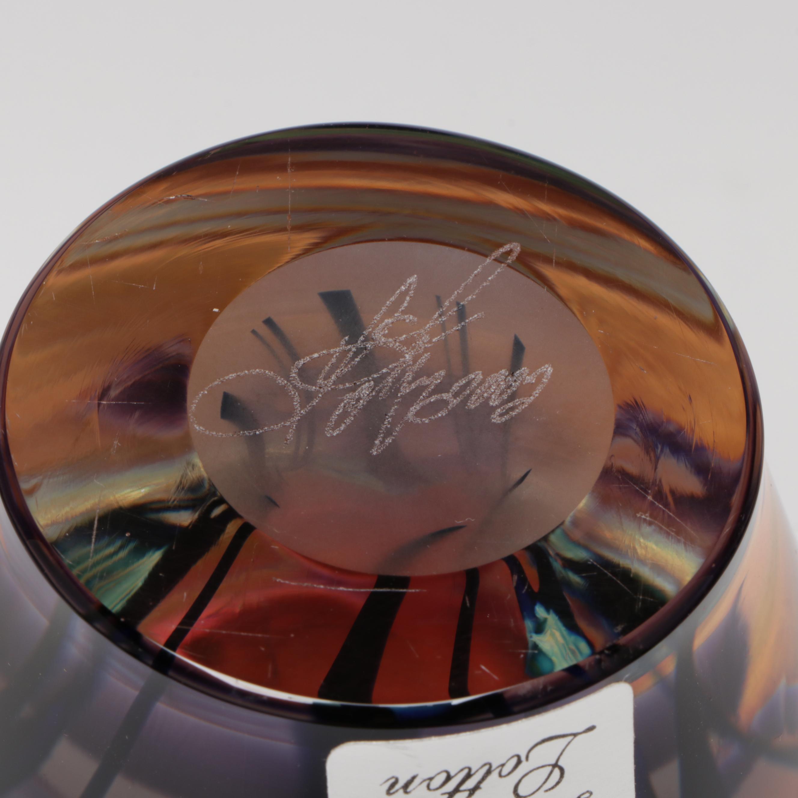 David Lotton Handblown Iridescent Floral Studio Art Glass Vase, 2002