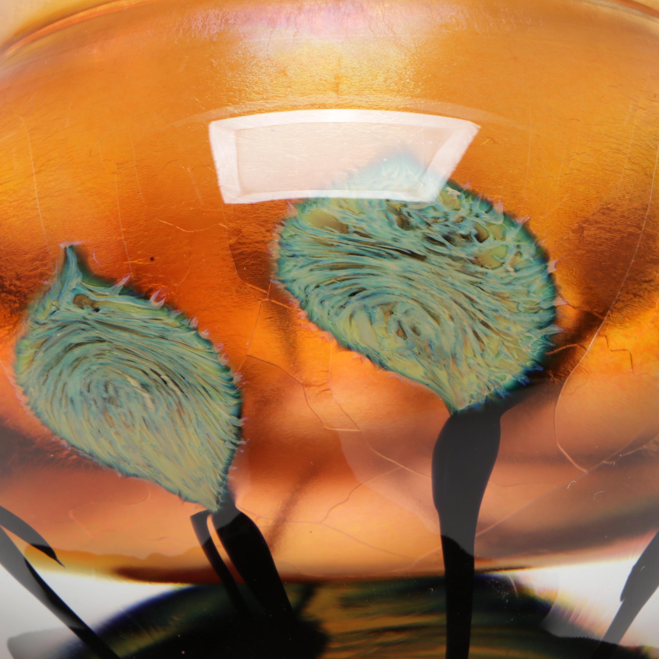 David Lotton "Leaf & Vine" Handblown Iridescent Studio Art Glass Vase, 2000