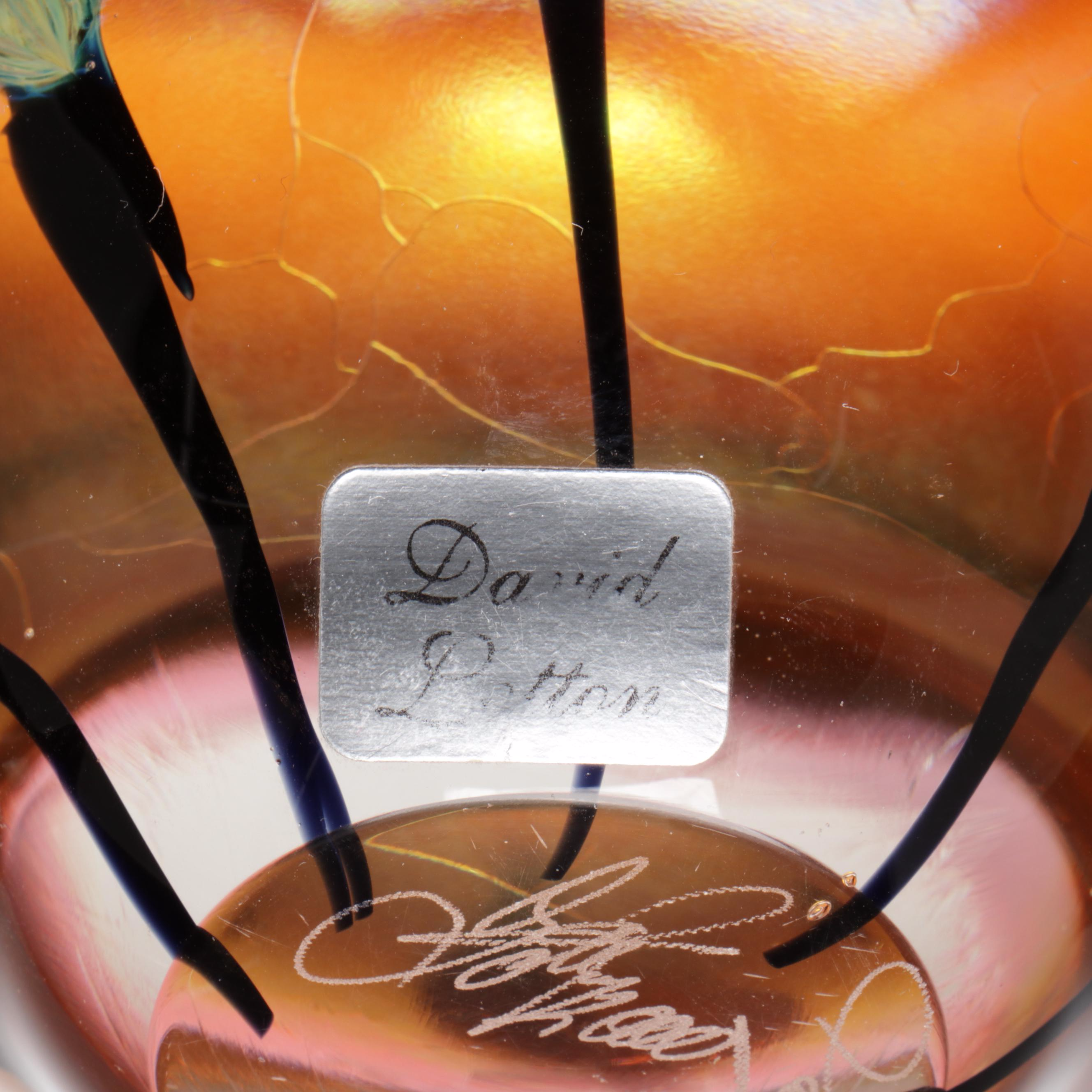 David Lotton "Leaf & Vine" Handblown Iridescent Studio Art Glass Vase, 2000