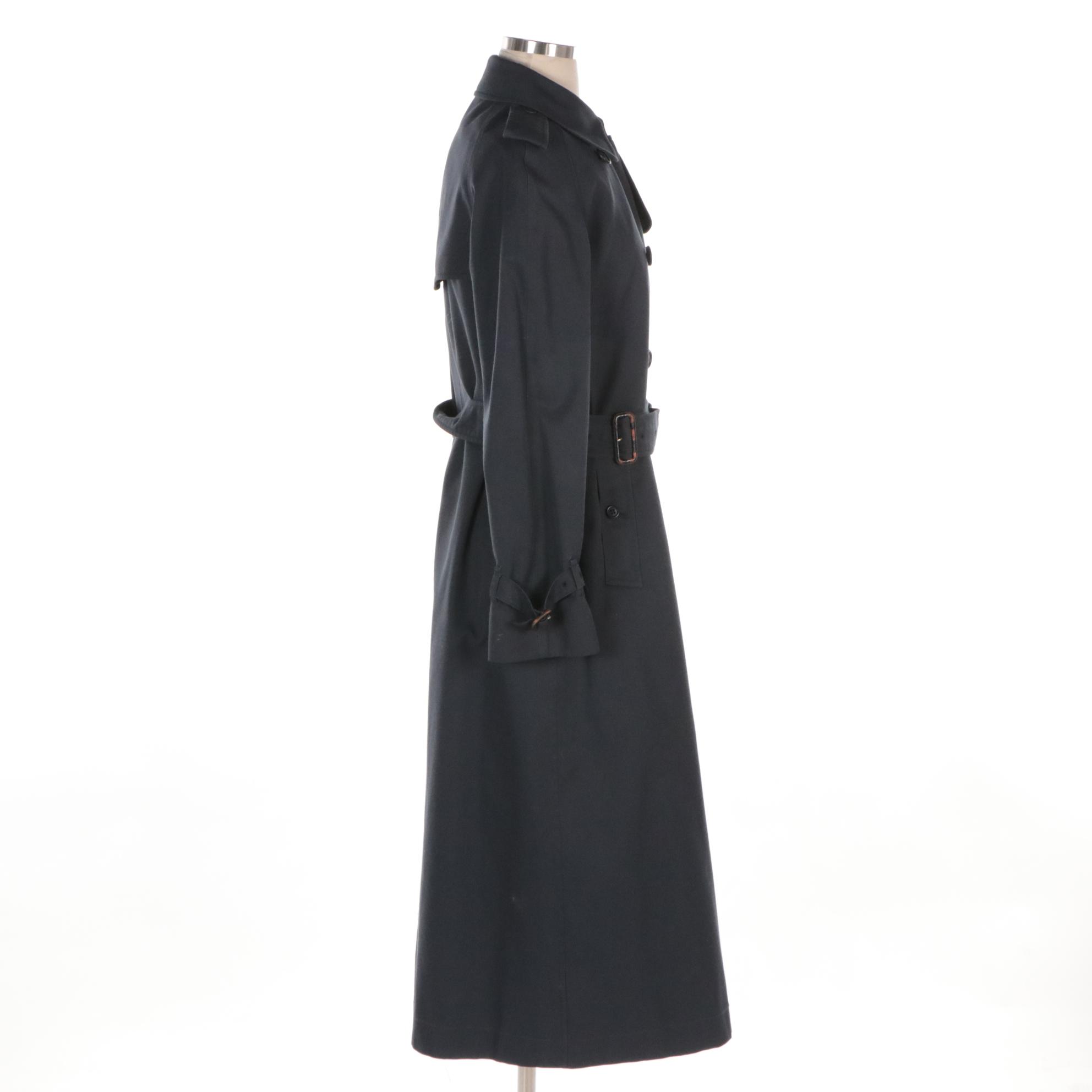 Burberrys Blue Double-Breasted Trench Coat with Detachable Wool Lining