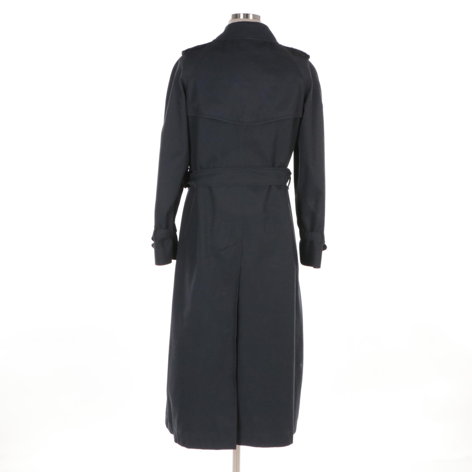 Burberrys Blue Double-Breasted Trench Coat with Detachable Wool Lining