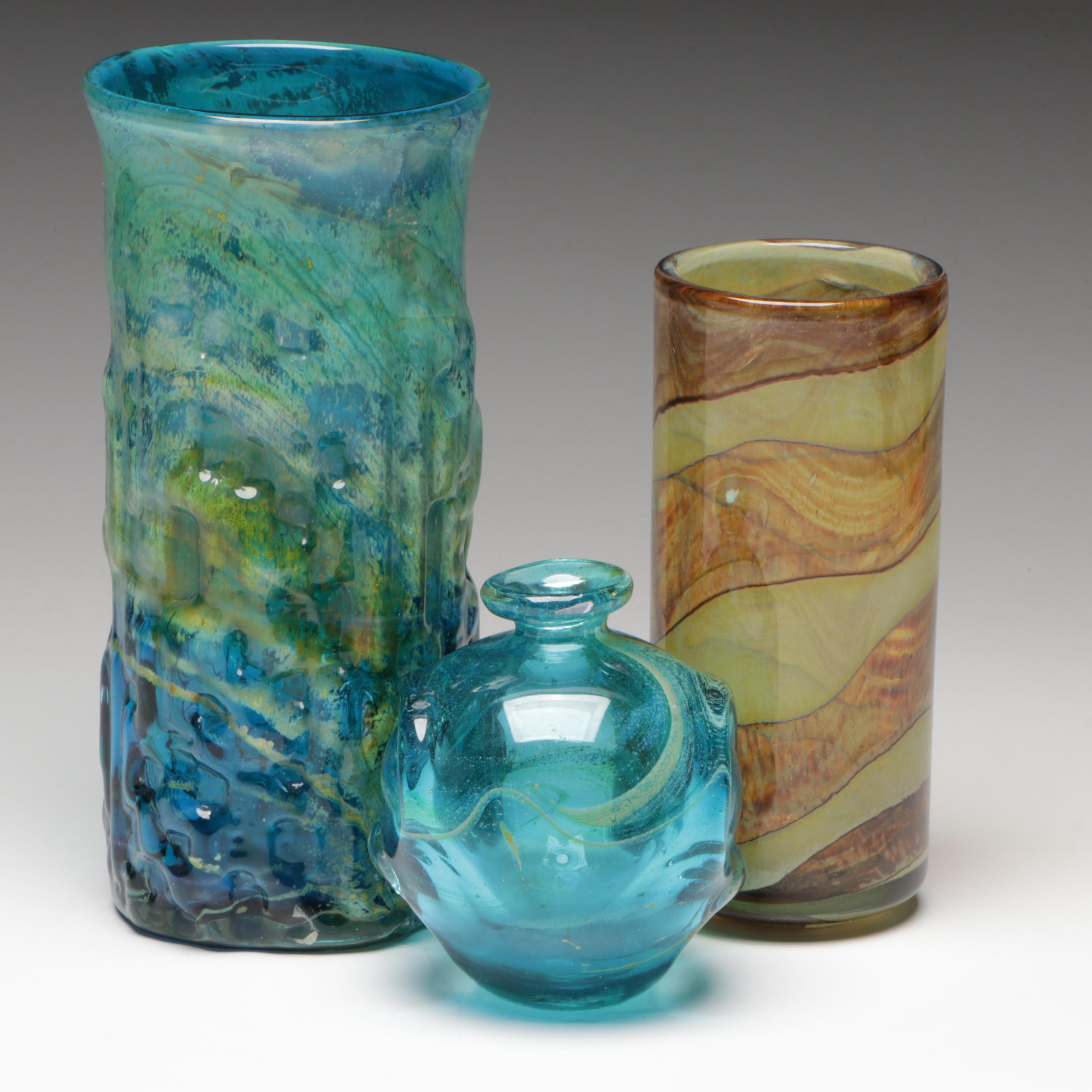 Signed Michael Harris Mdina Studio Blown Glass Vases, Mid to Late 20th Century