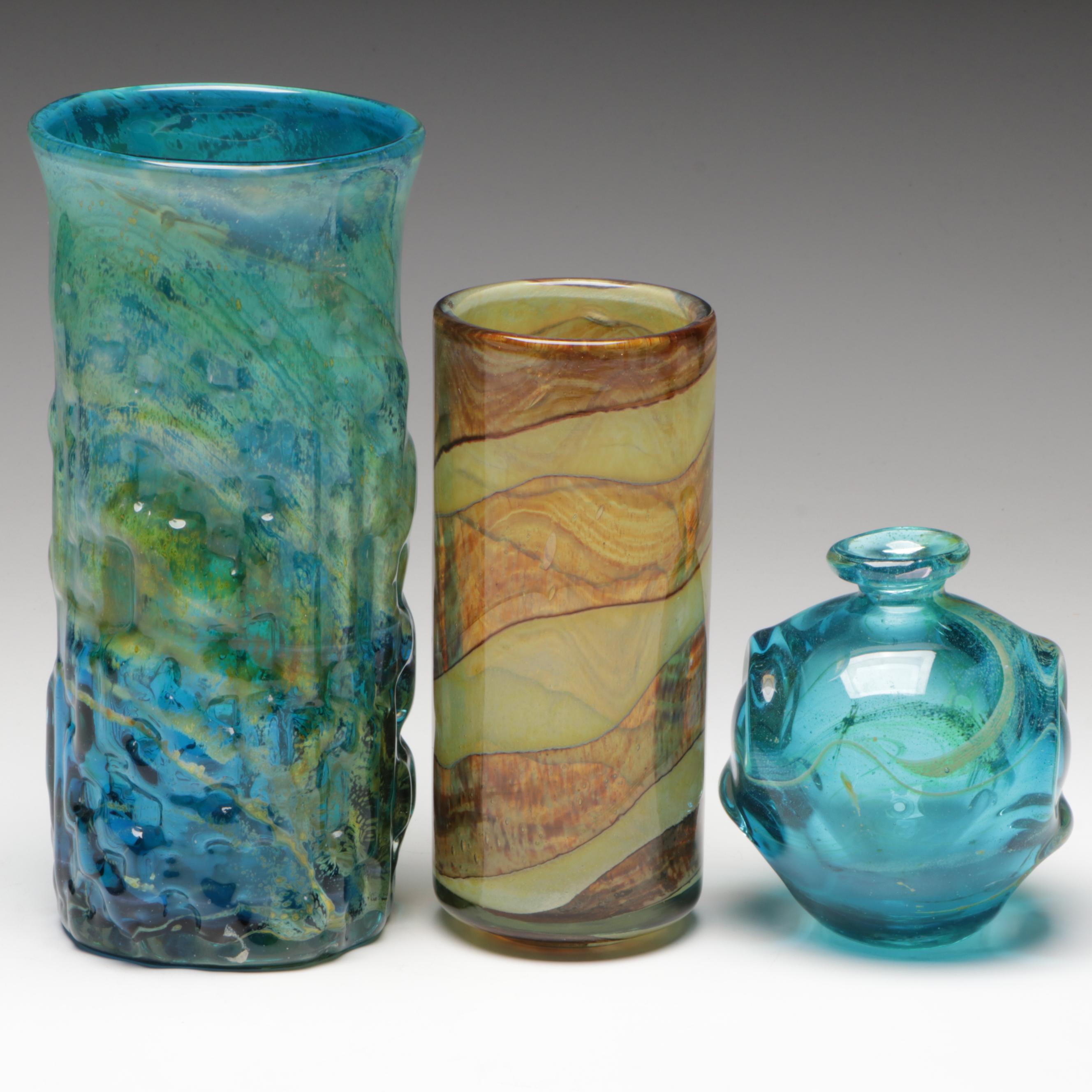 Signed Michael Harris Mdina Studio Blown Glass Vases, Mid to Late 20th Century