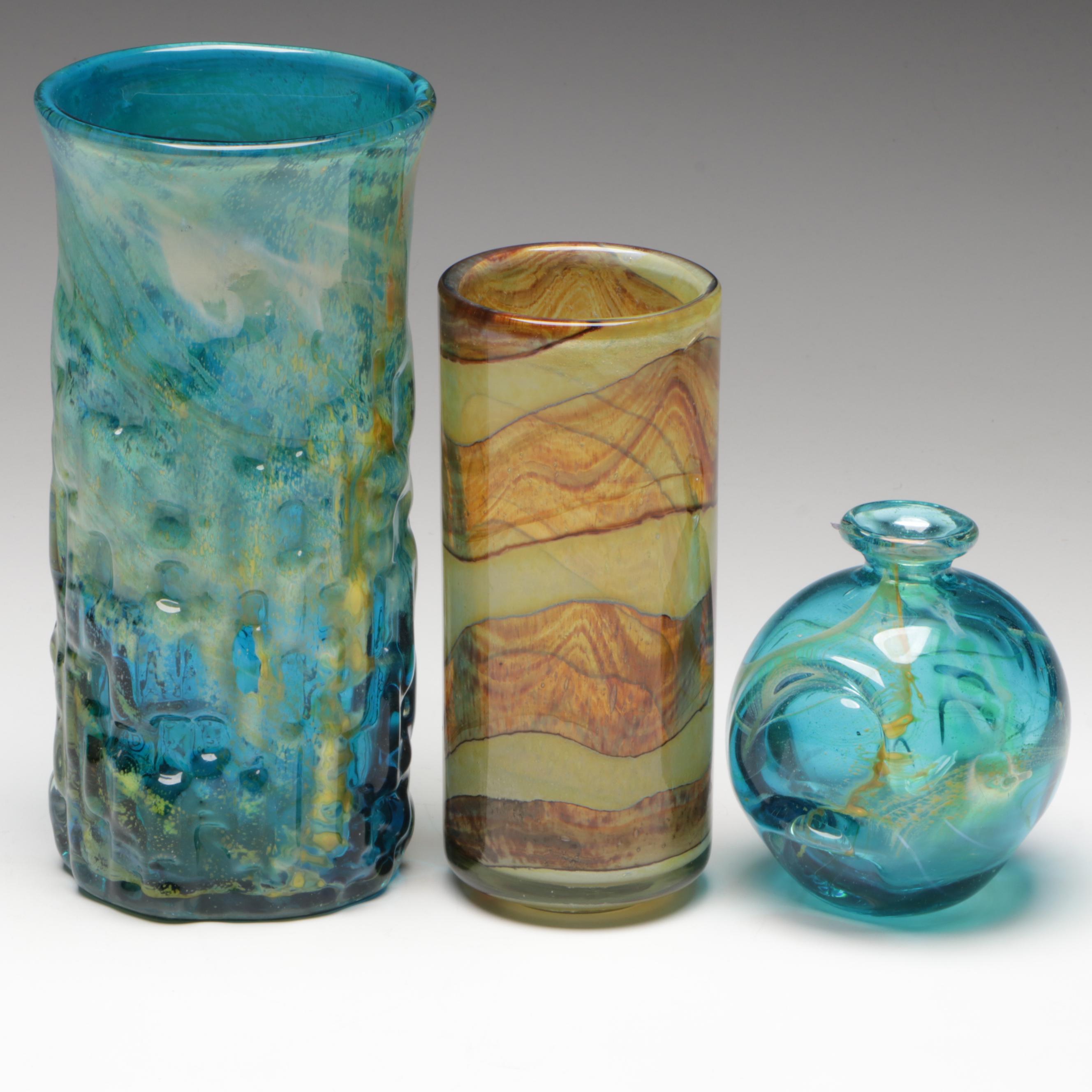 Signed Michael Harris Mdina Studio Blown Glass Vases, Mid to Late 20th Century