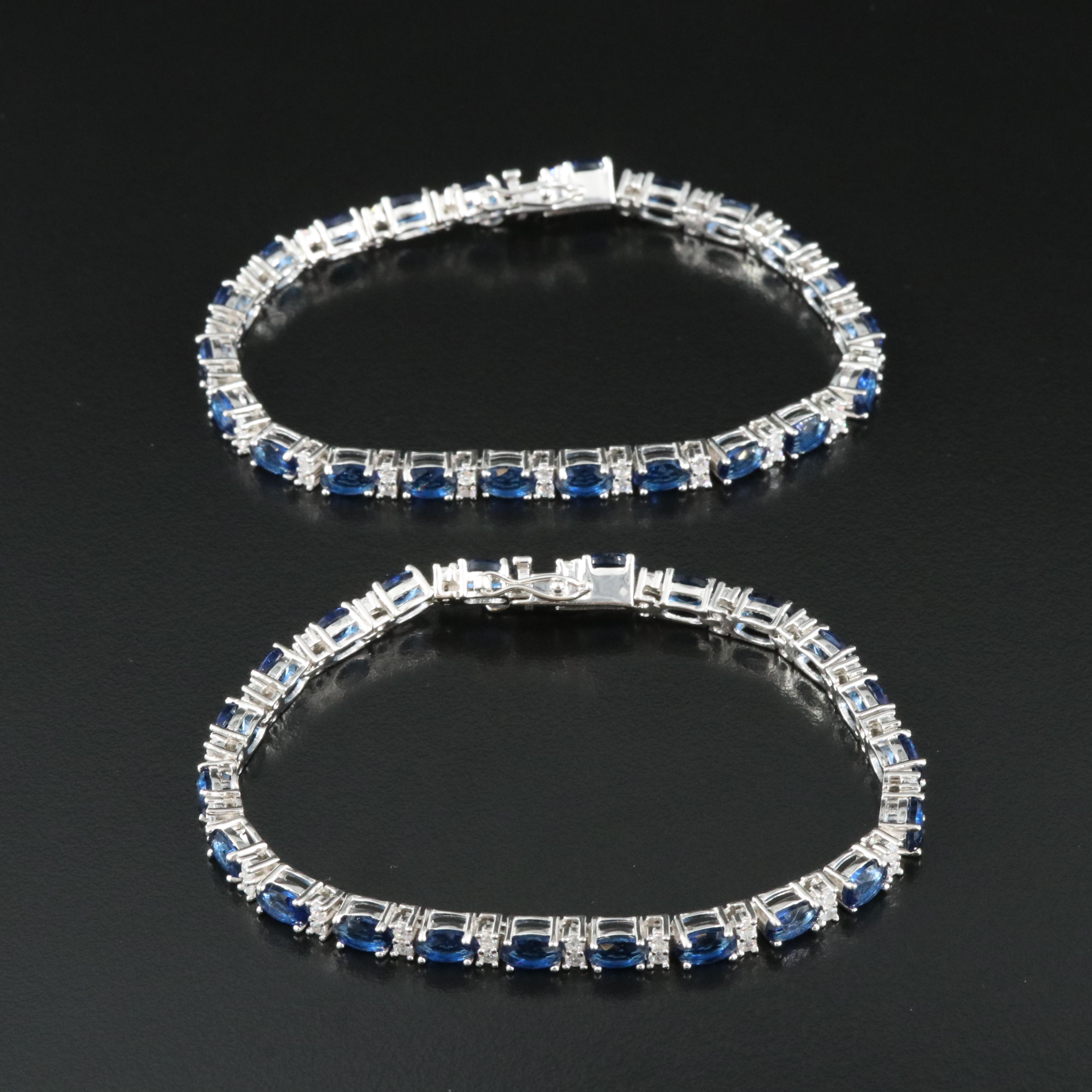 Sterling Glass and CZ  Line Bracelets