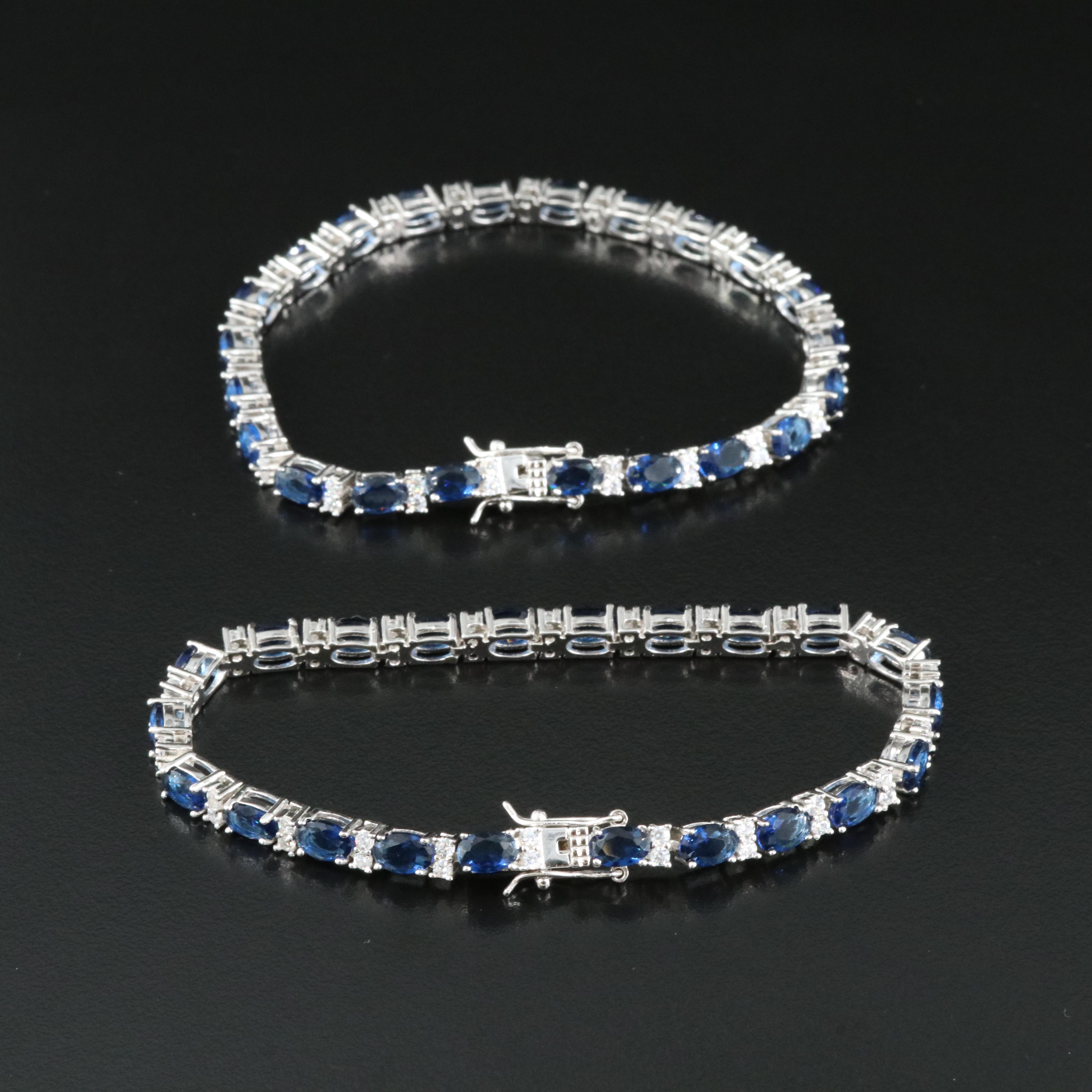 Sterling Glass and CZ  Line Bracelets