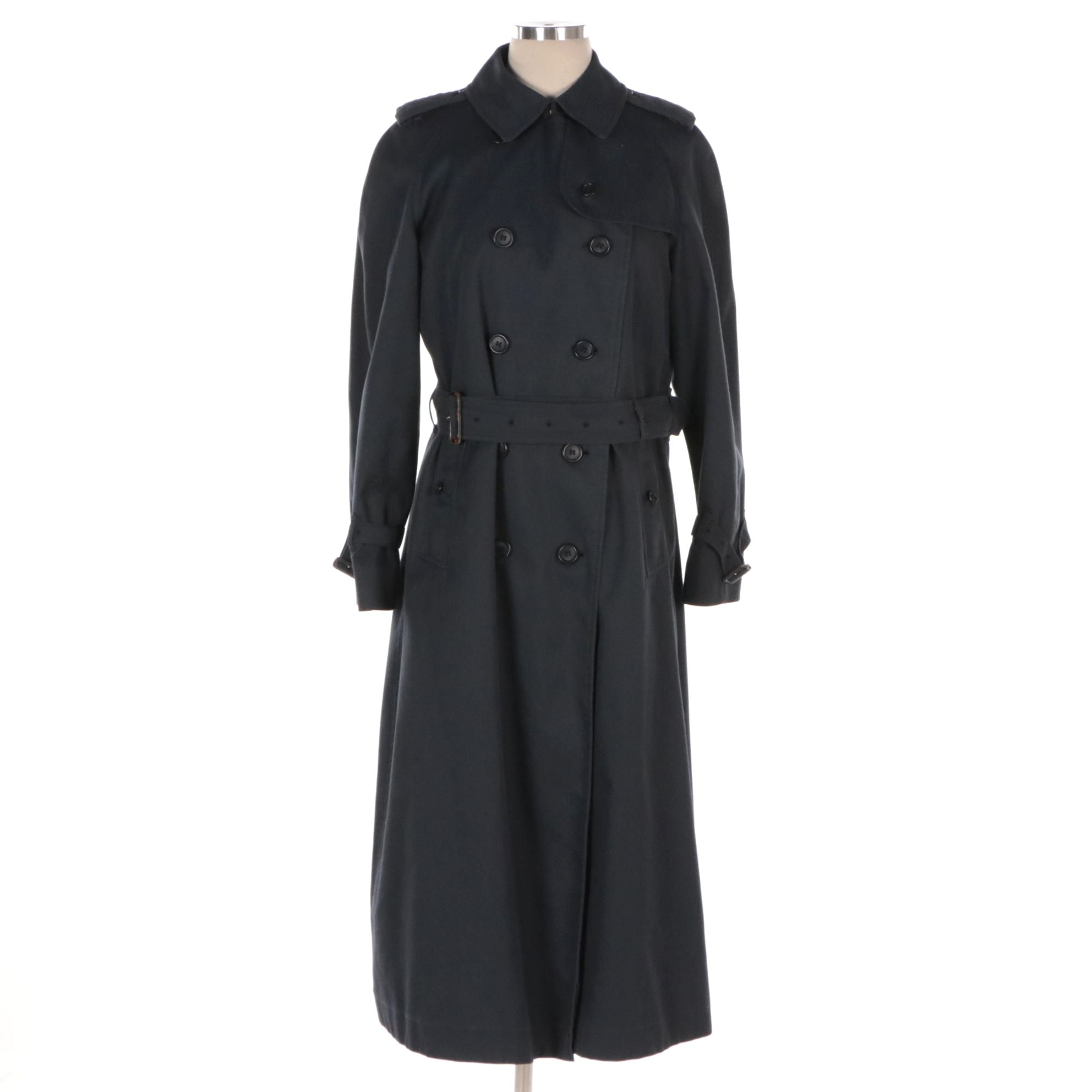 Burberrys Blue Double-Breasted Trench Coat with Detachable Wool Lining