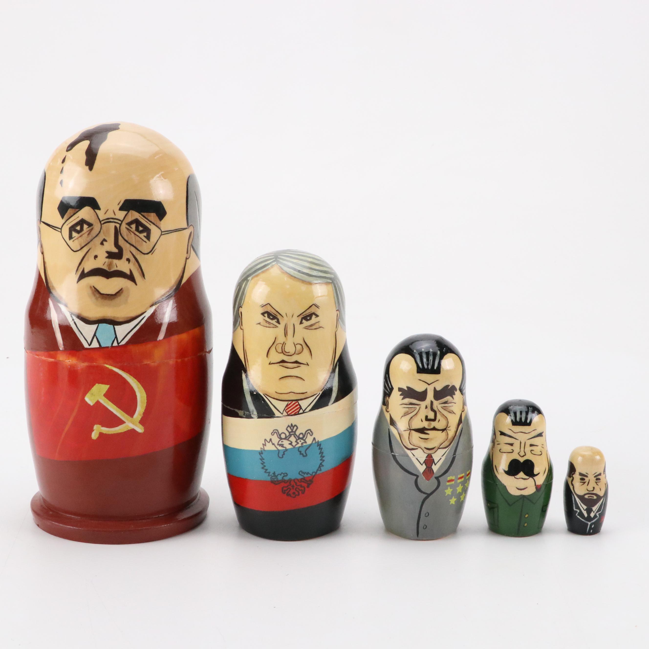 Russian and Soviet Political Leader Hand-Painted Matryoshka Dolls
