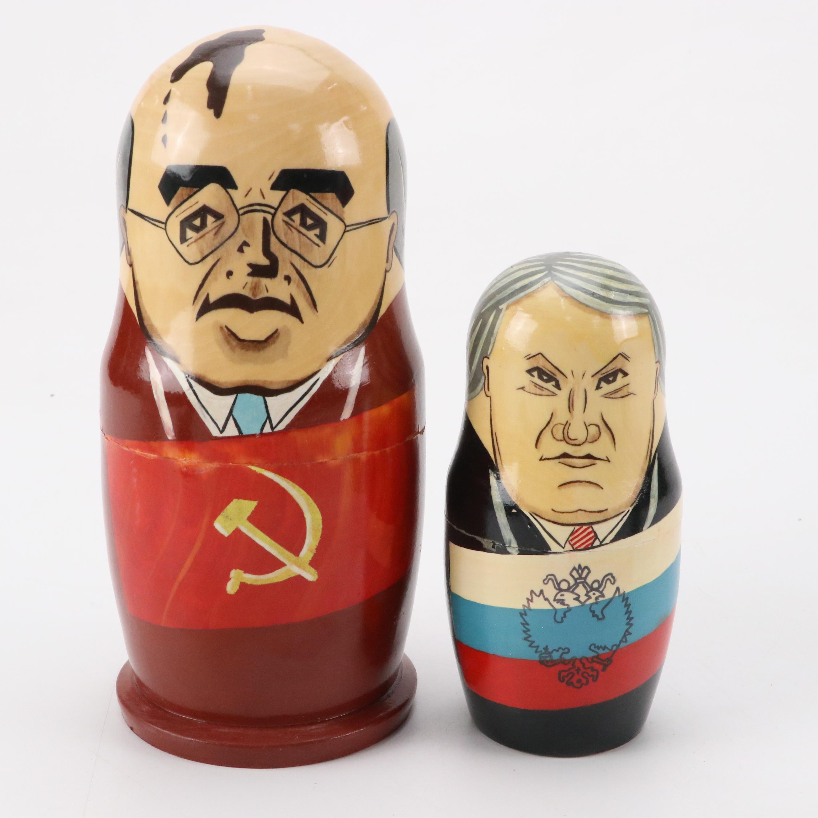 Russian and Soviet Political Leader Hand-Painted Matryoshka Dolls