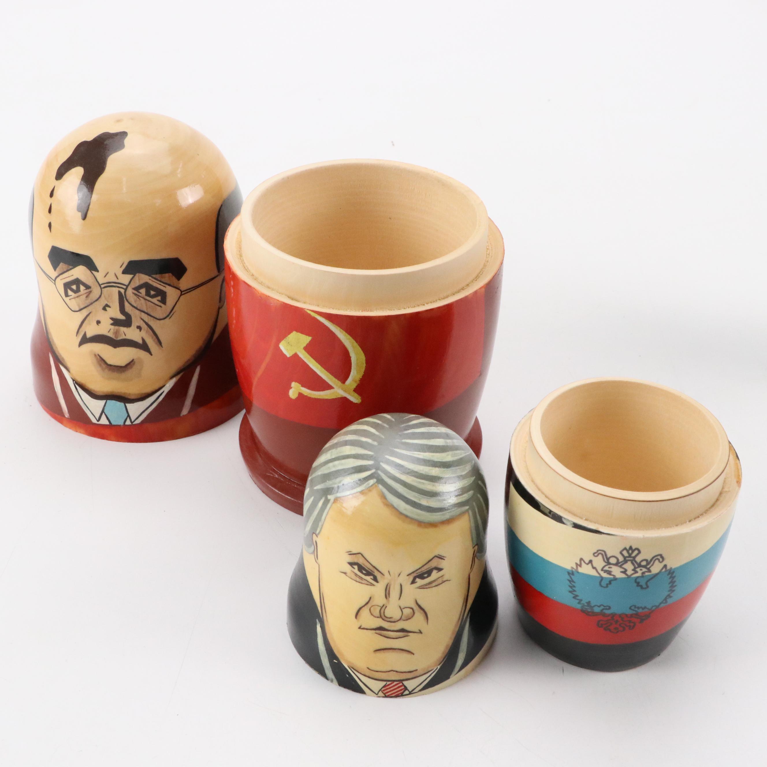 Russian and Soviet Political Leader Hand-Painted Matryoshka Dolls