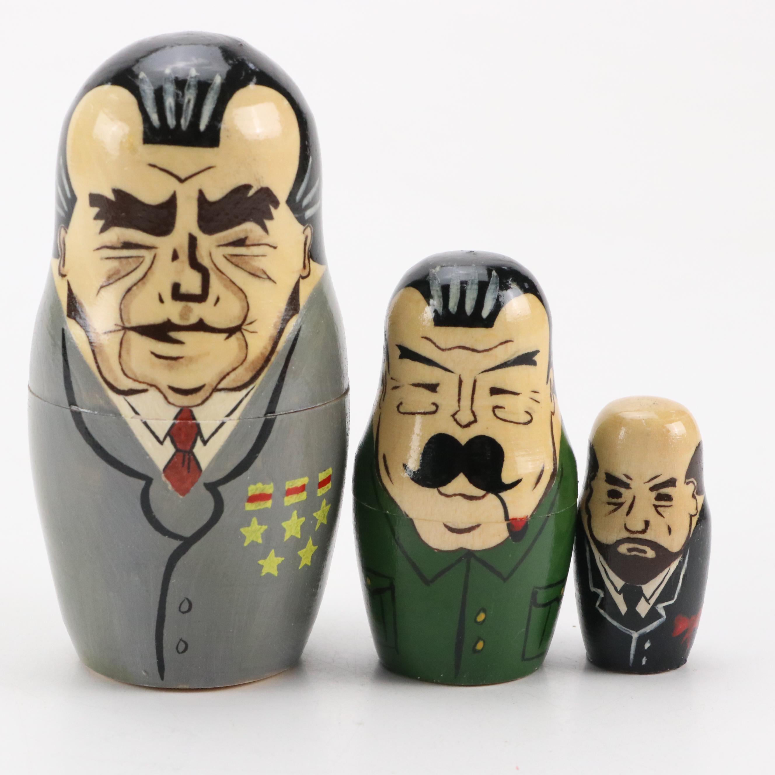 Russian and Soviet Political Leader Hand-Painted Matryoshka Dolls