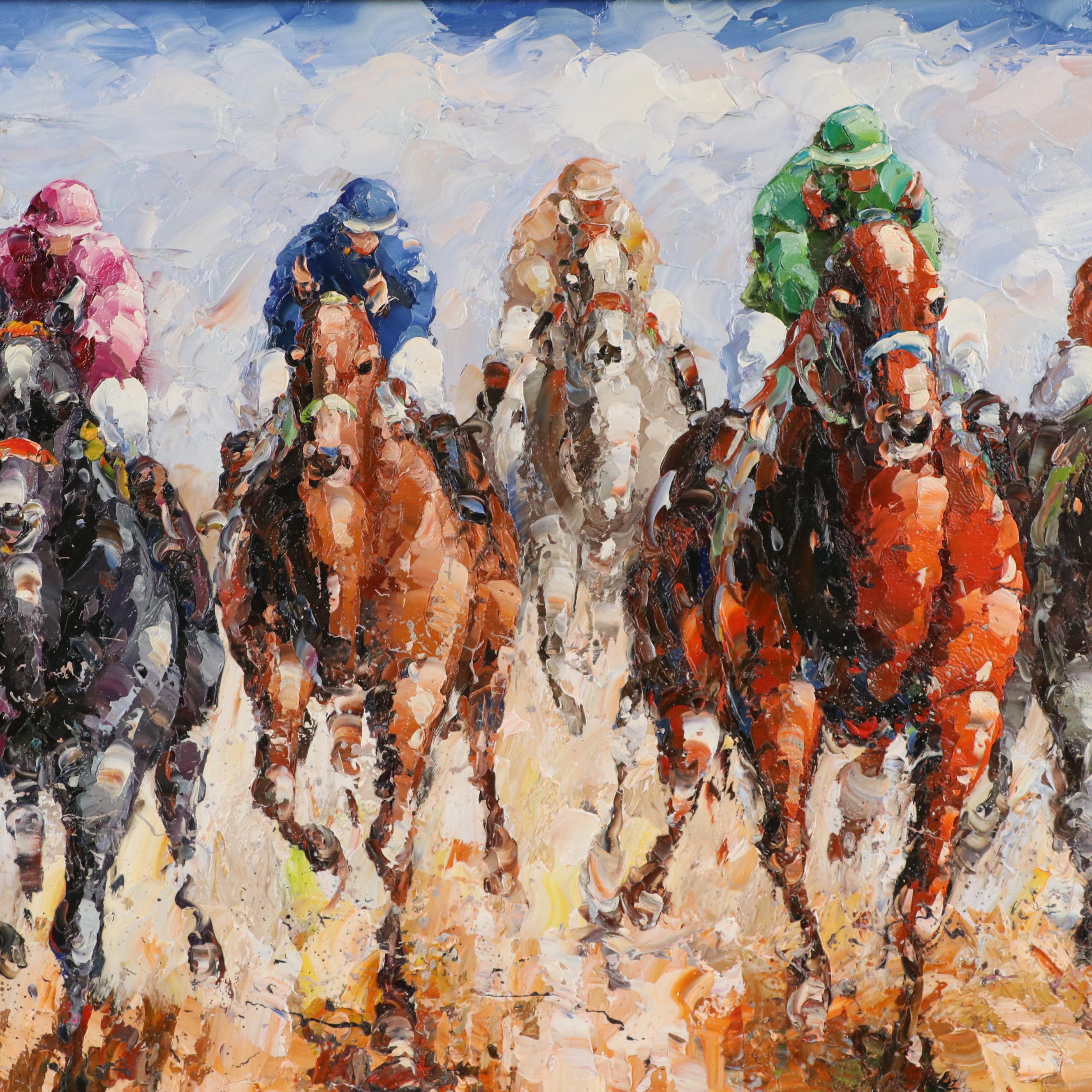 Rogers Kentucky Derby Racing Scene Oil Painting