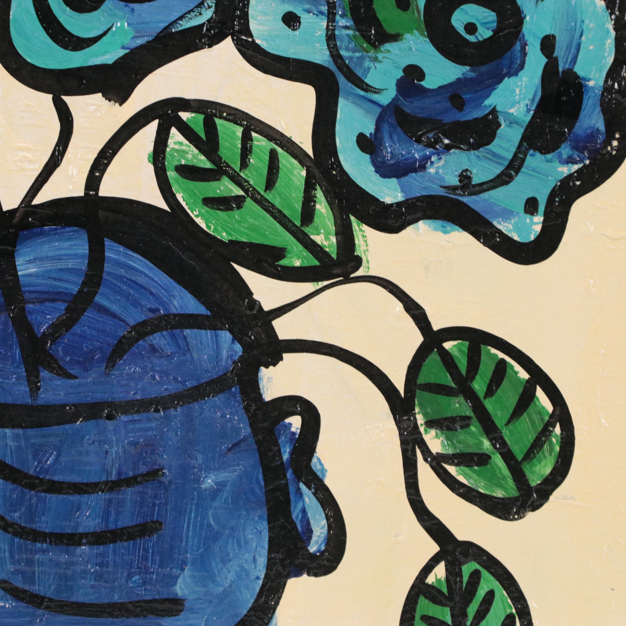 Peter Keil Modernist Floral Acrylic Painting "Flowers from Spain"