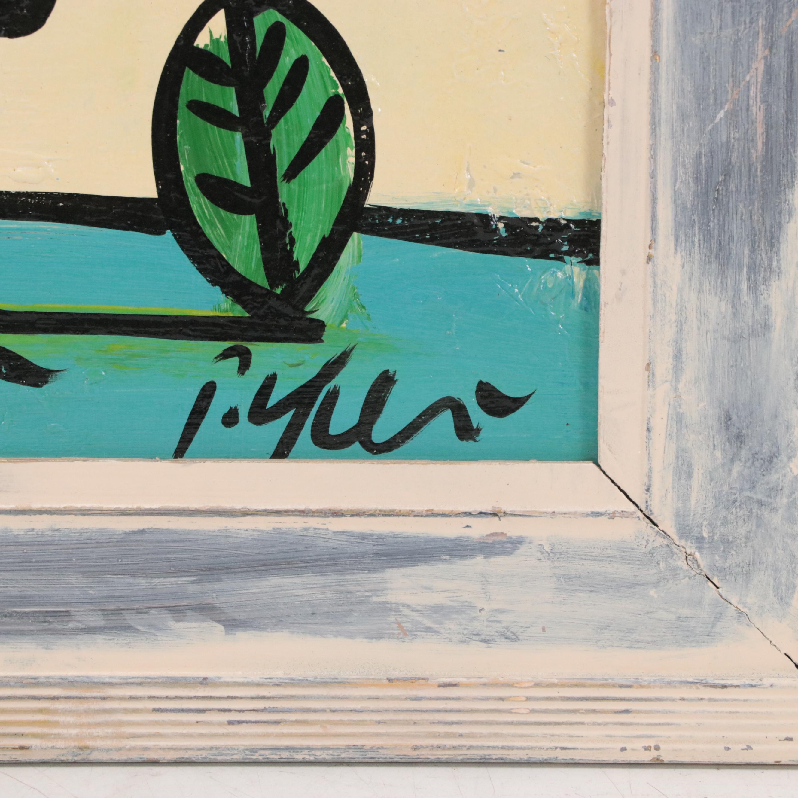 Peter Keil Modernist Floral Acrylic Painting "Flowers from Spain"