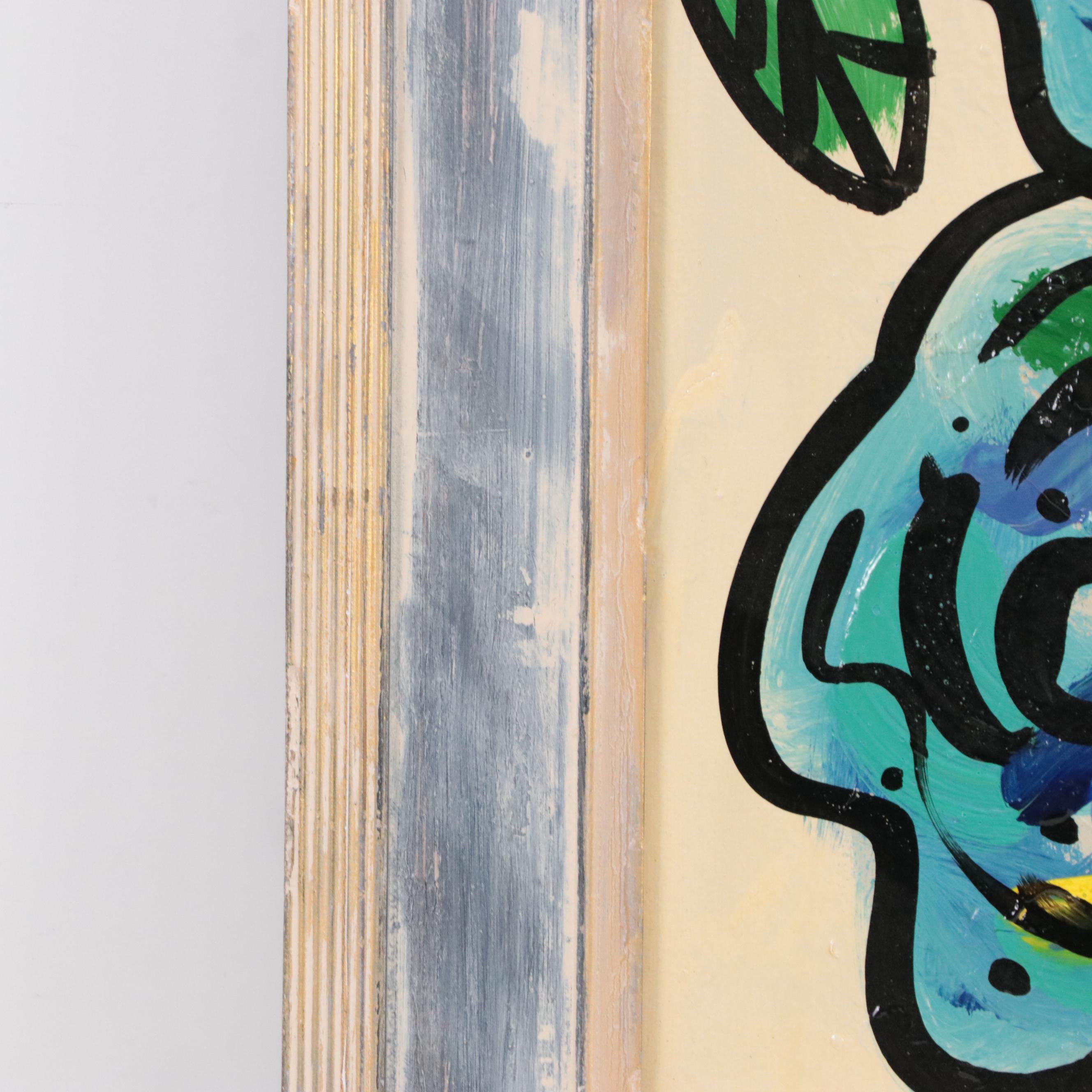 Peter Keil Modernist Floral Acrylic Painting "Flowers from Spain"