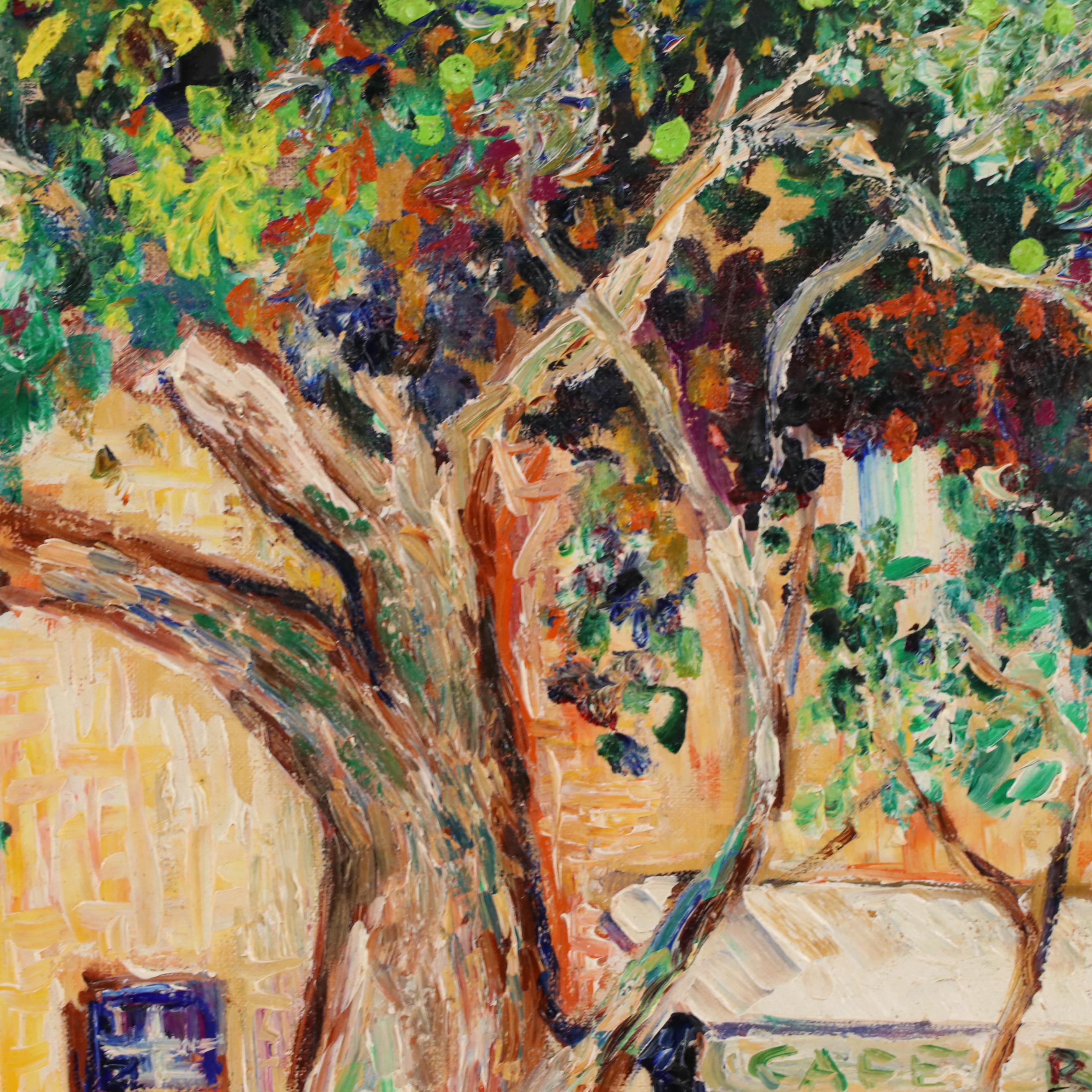 Jade Pasteur Oil Painting of Street Scene, Mid-20th Century