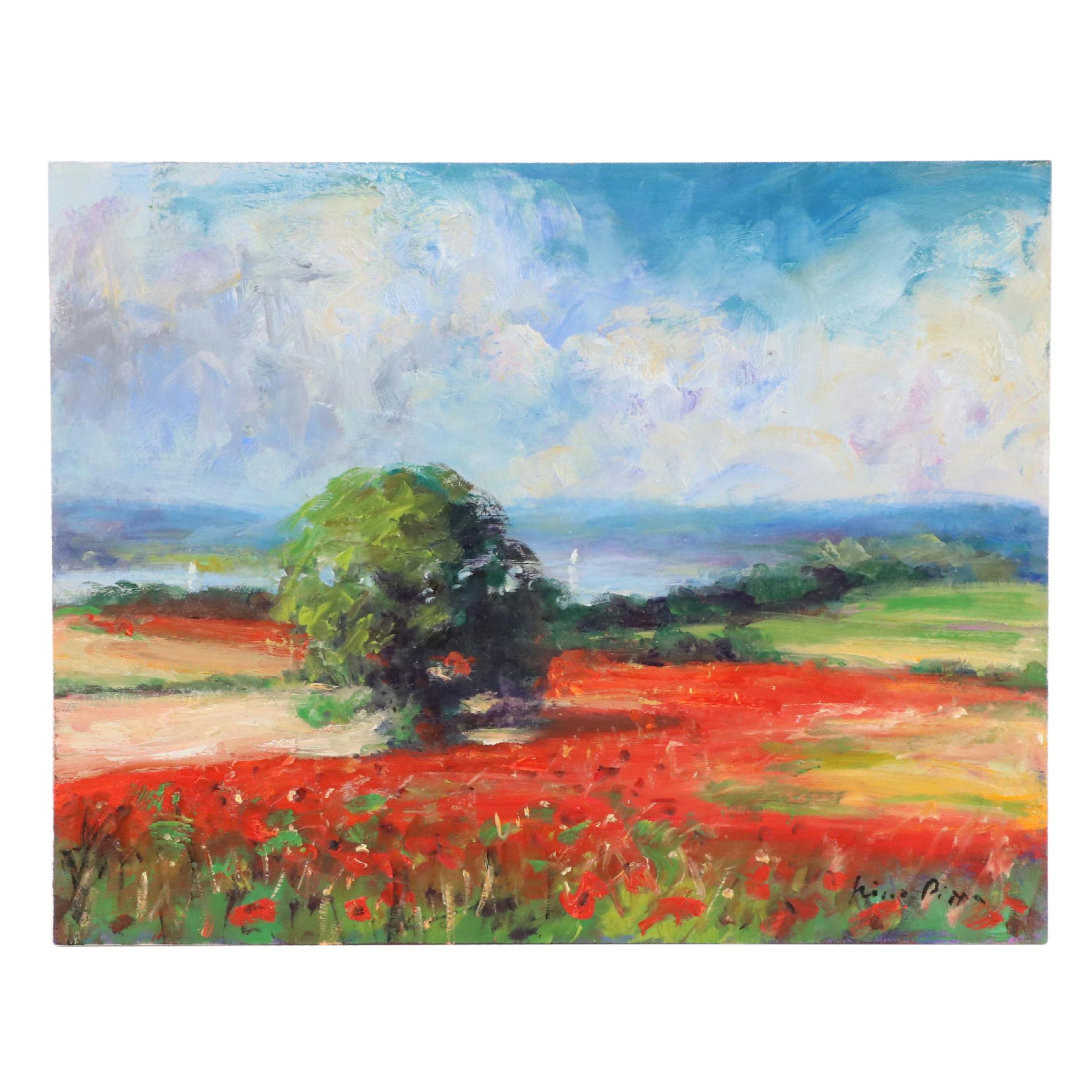 Nino Pippa Landscape Oil Painting "Provence Poppy Field in the Rhone Valley"