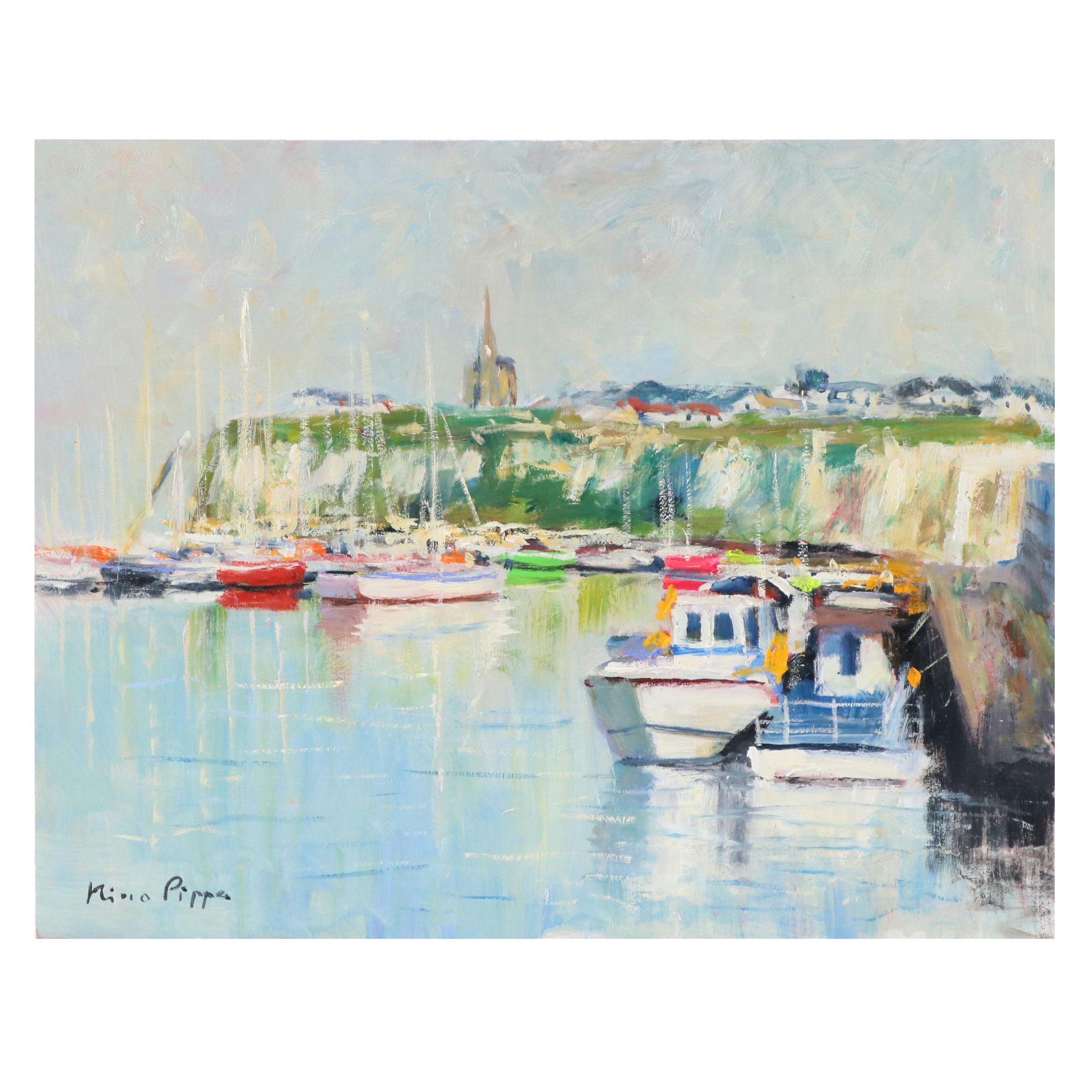 Nino Pippa Costal Landscape Oil Painting "Normandy - Dieppe Harbor"