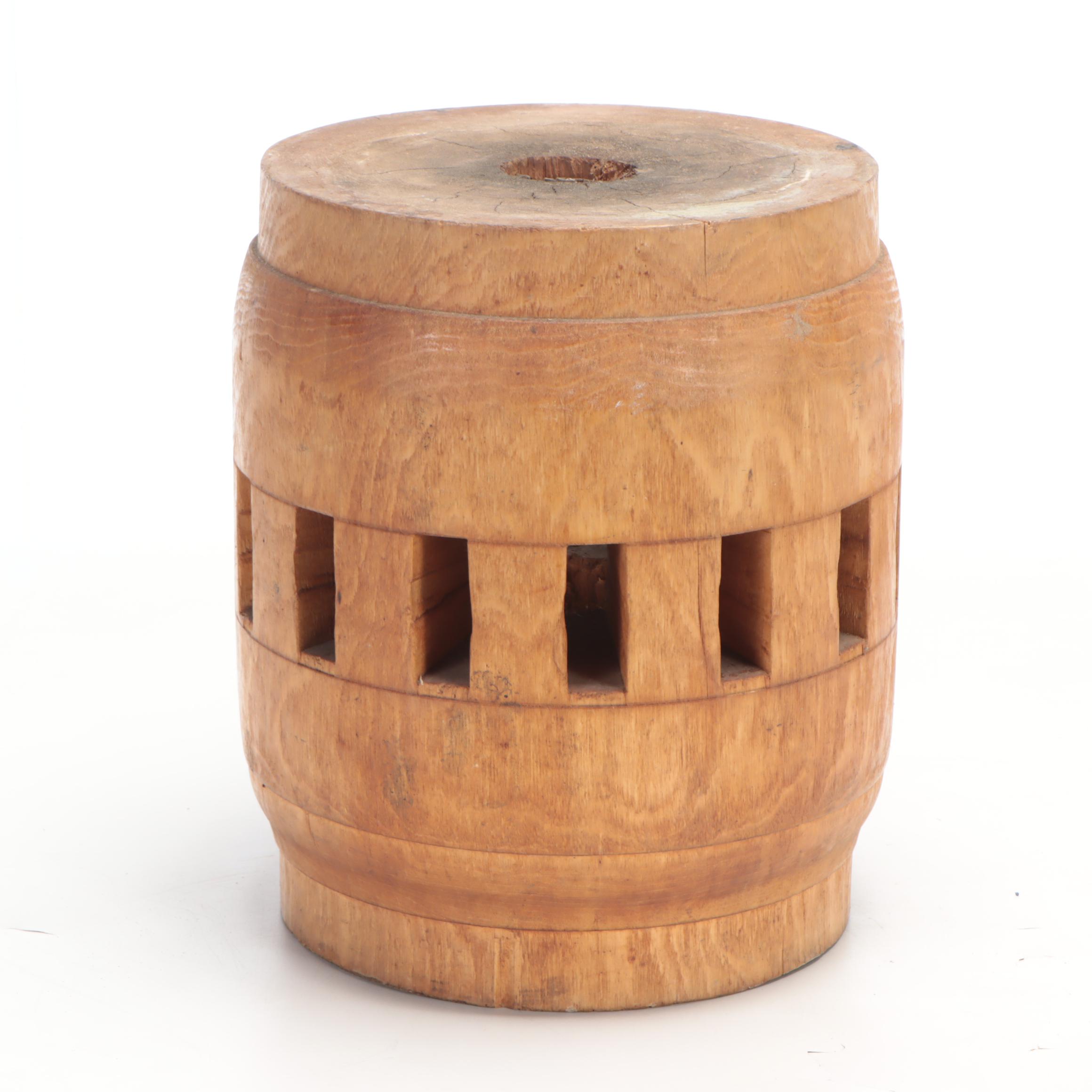 Antique Hand-Carved Wooden Wagon Wheel Hub