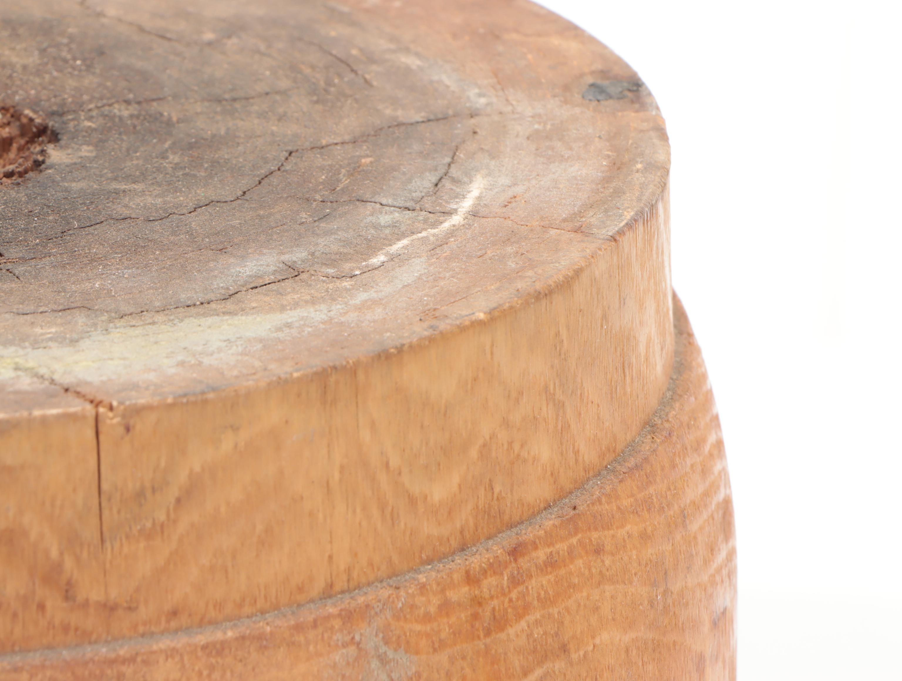 Antique Hand-Carved Wooden Wagon Wheel Hub