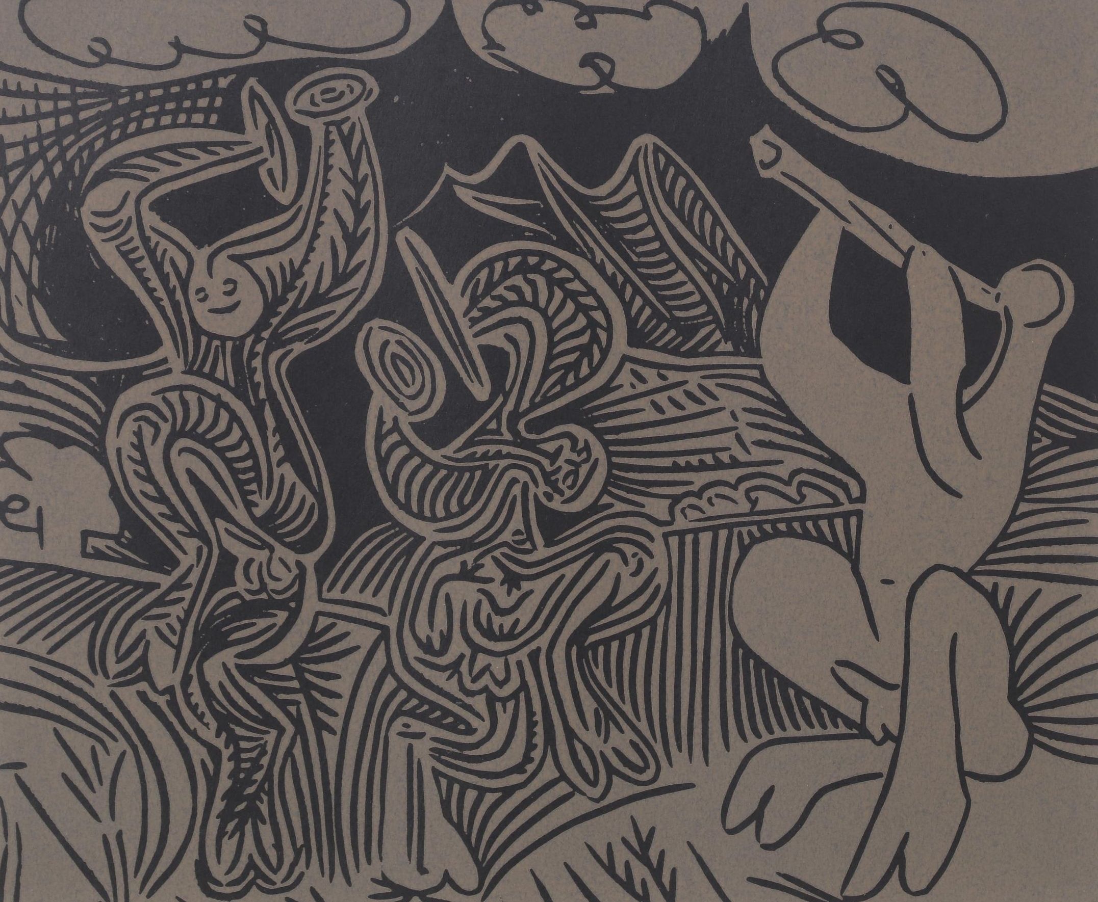 Pablo Picasso Linocut "Dancing Satyrs & Flute Player," 1962