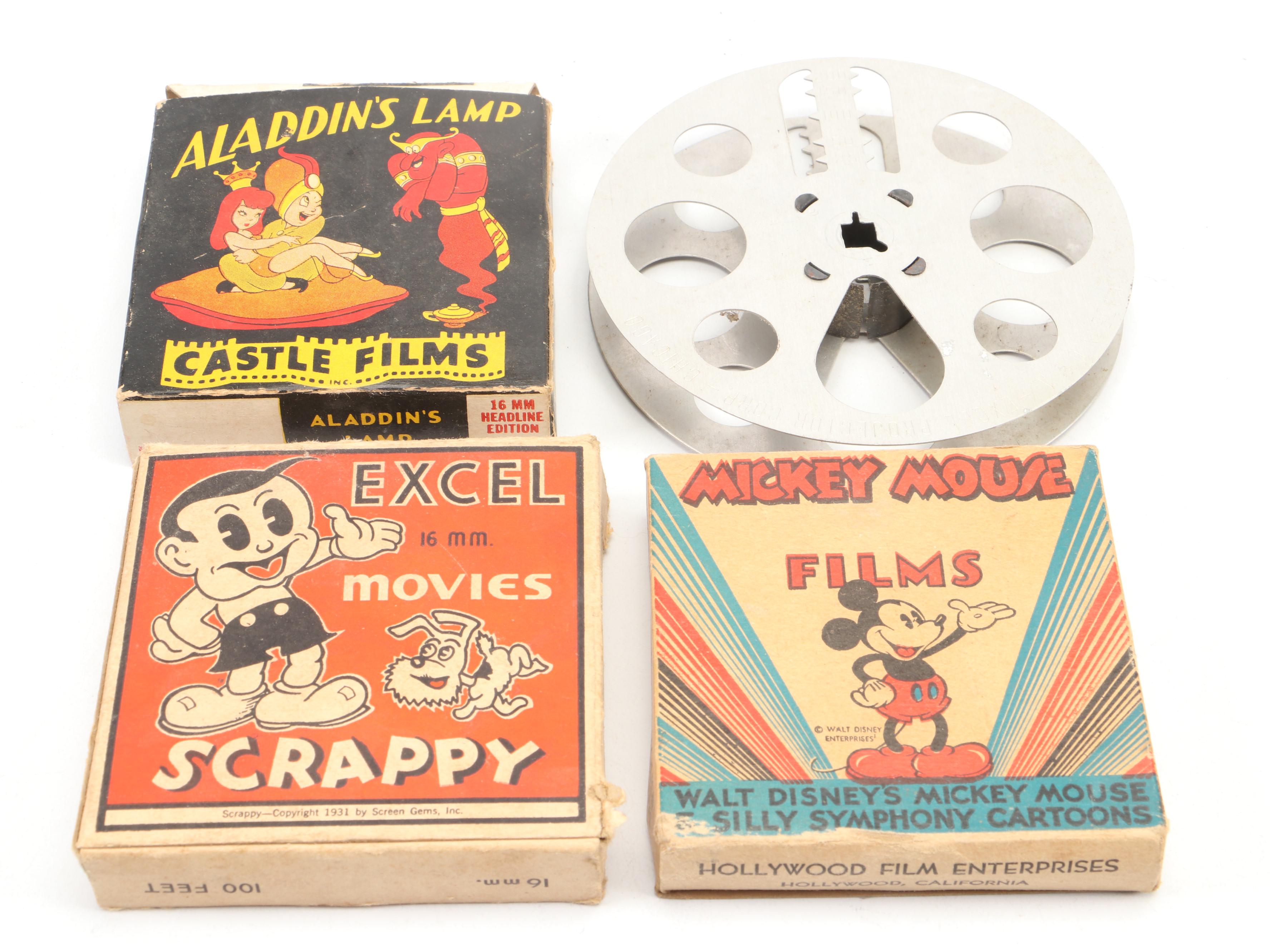 Excel 16mm Movie Projector with Mickey Mouse and Other Film Reels