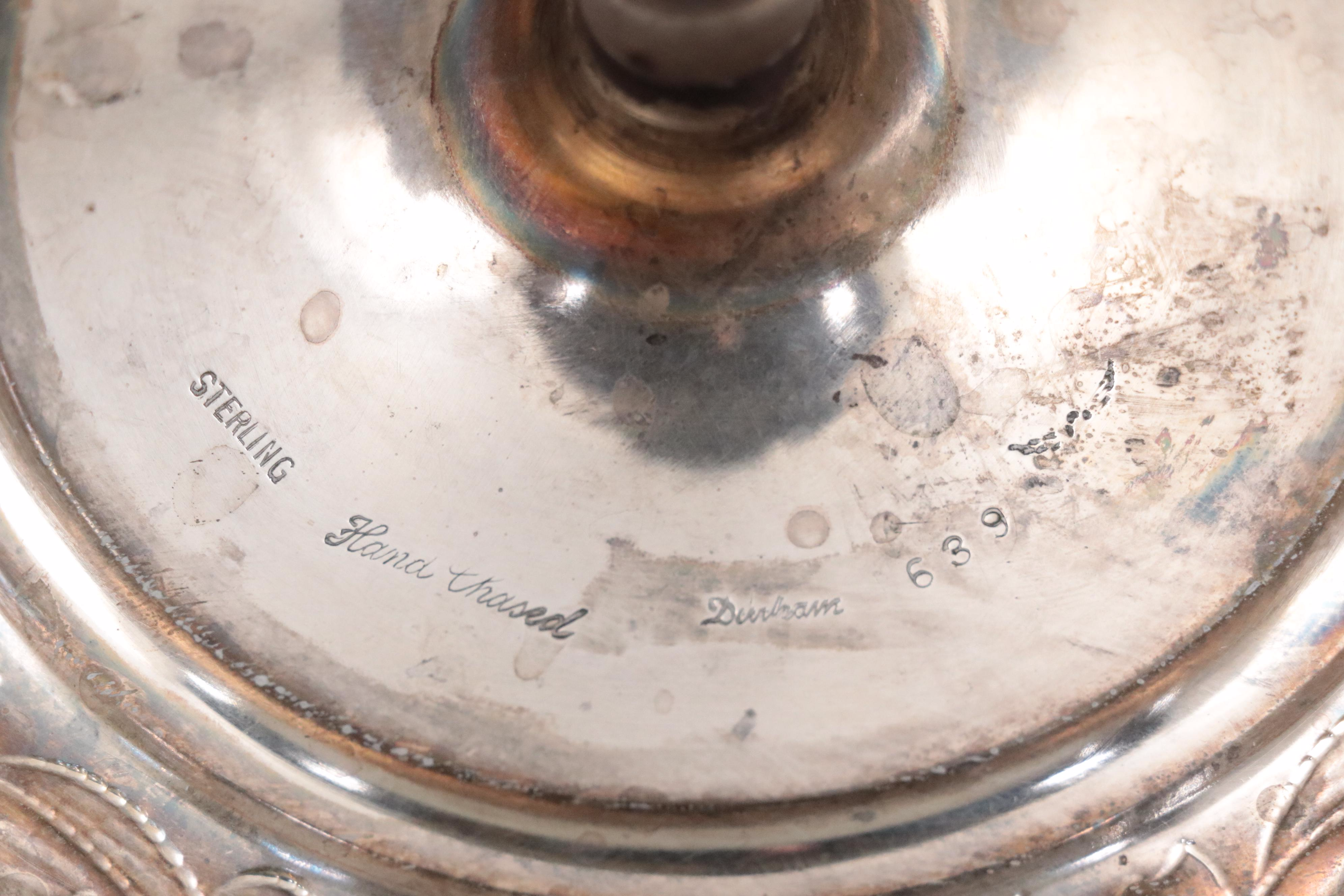 Durham Hand-Chased Sterling Candlesticks with Other Plate Candelabra