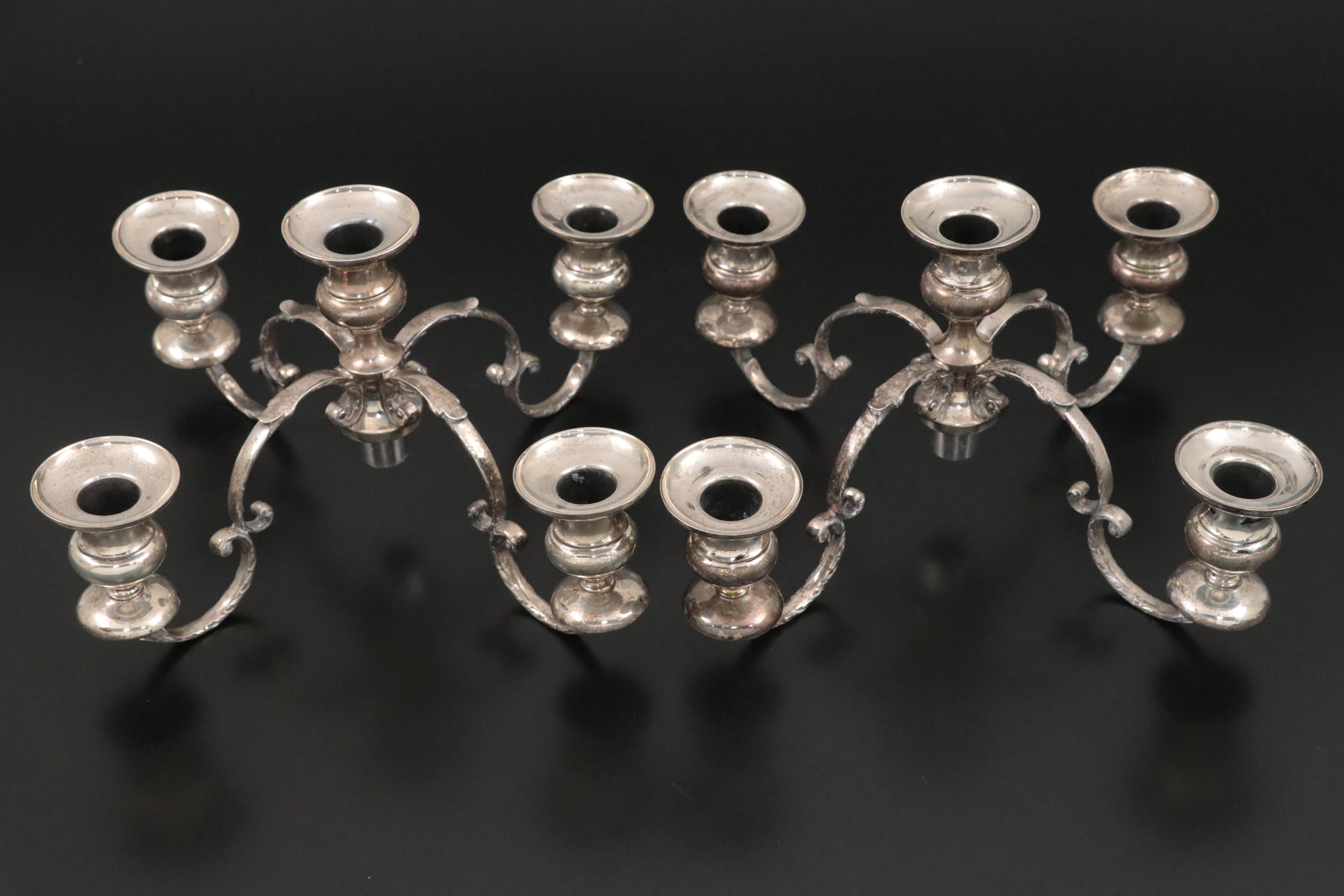 Durham Hand-Chased Sterling Candlesticks with Other Plate Candelabra