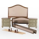 Contemporary Upholstered Queen Bed Plus Two Parcel-Painted Nightstands