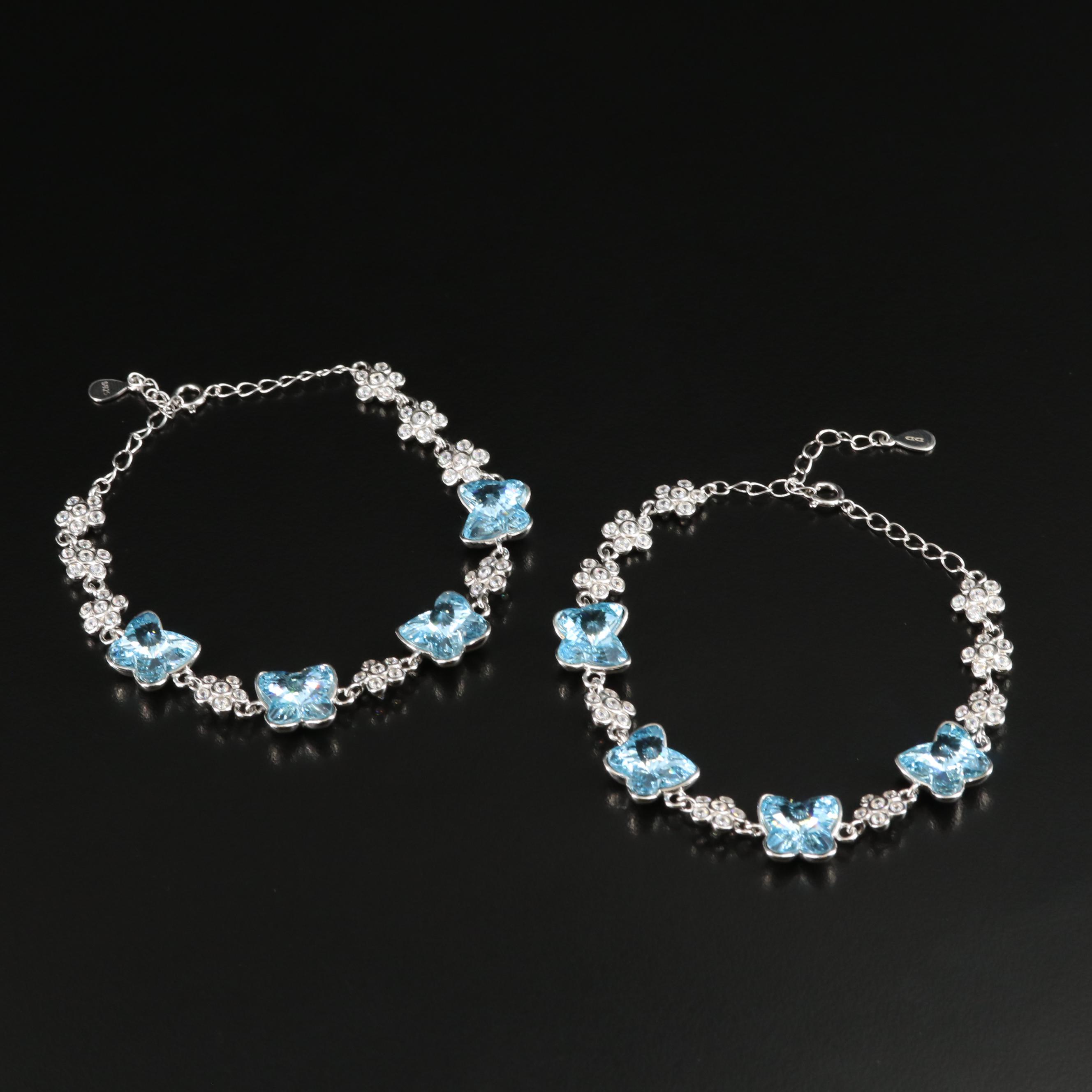 Sterling CZ Butterfly and Flower Bracelets