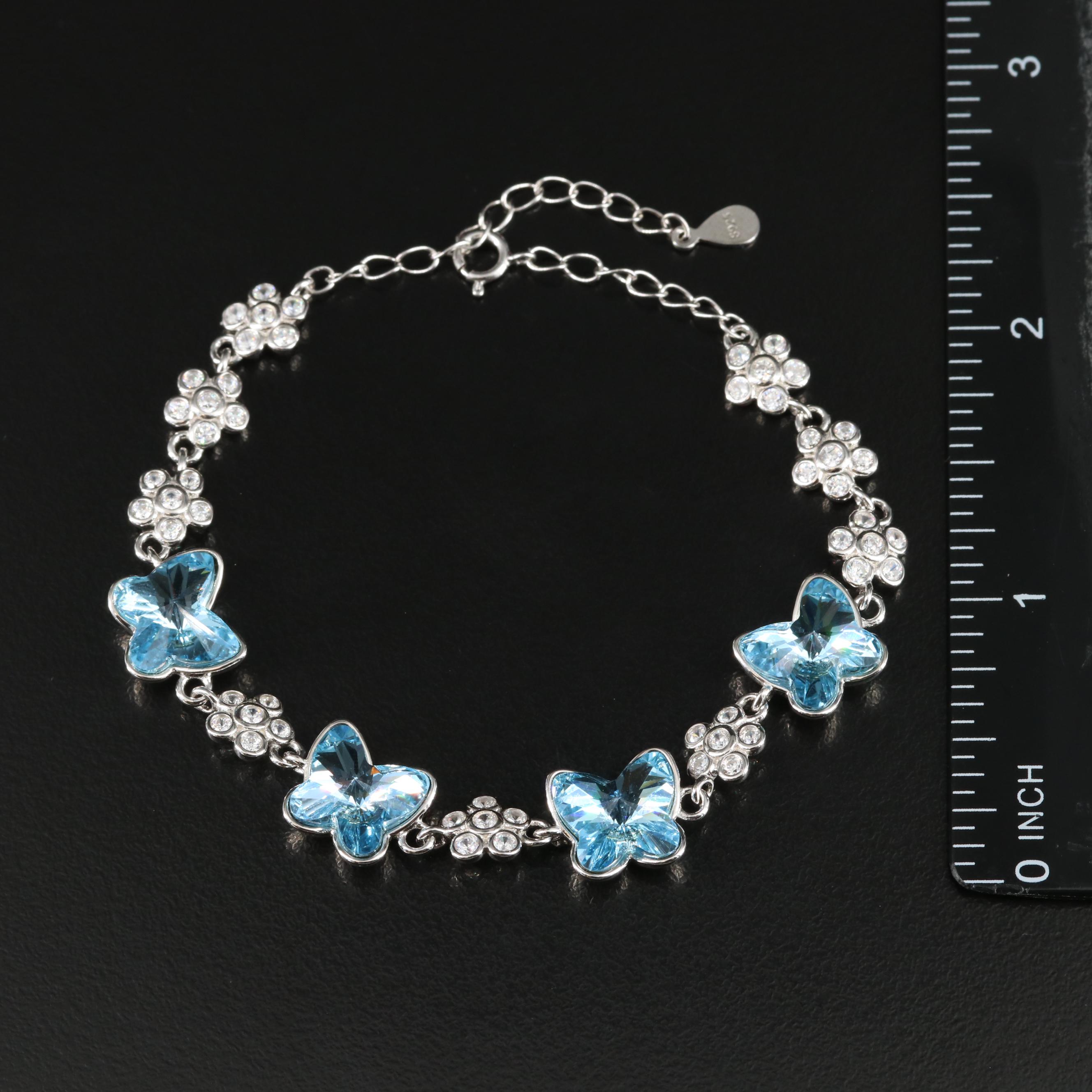 Sterling CZ Butterfly and Flower Bracelets