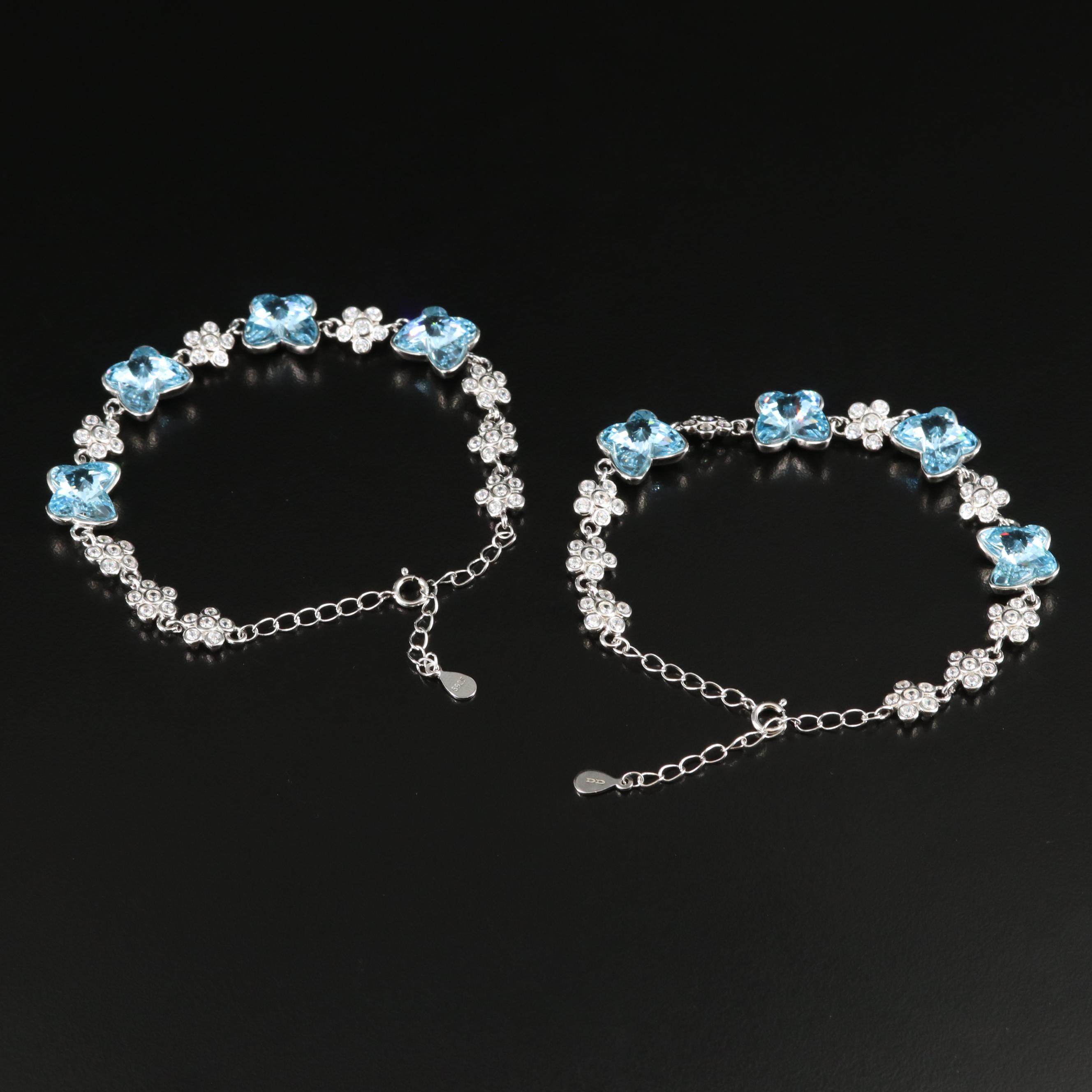 Sterling CZ Butterfly and Flower Bracelets