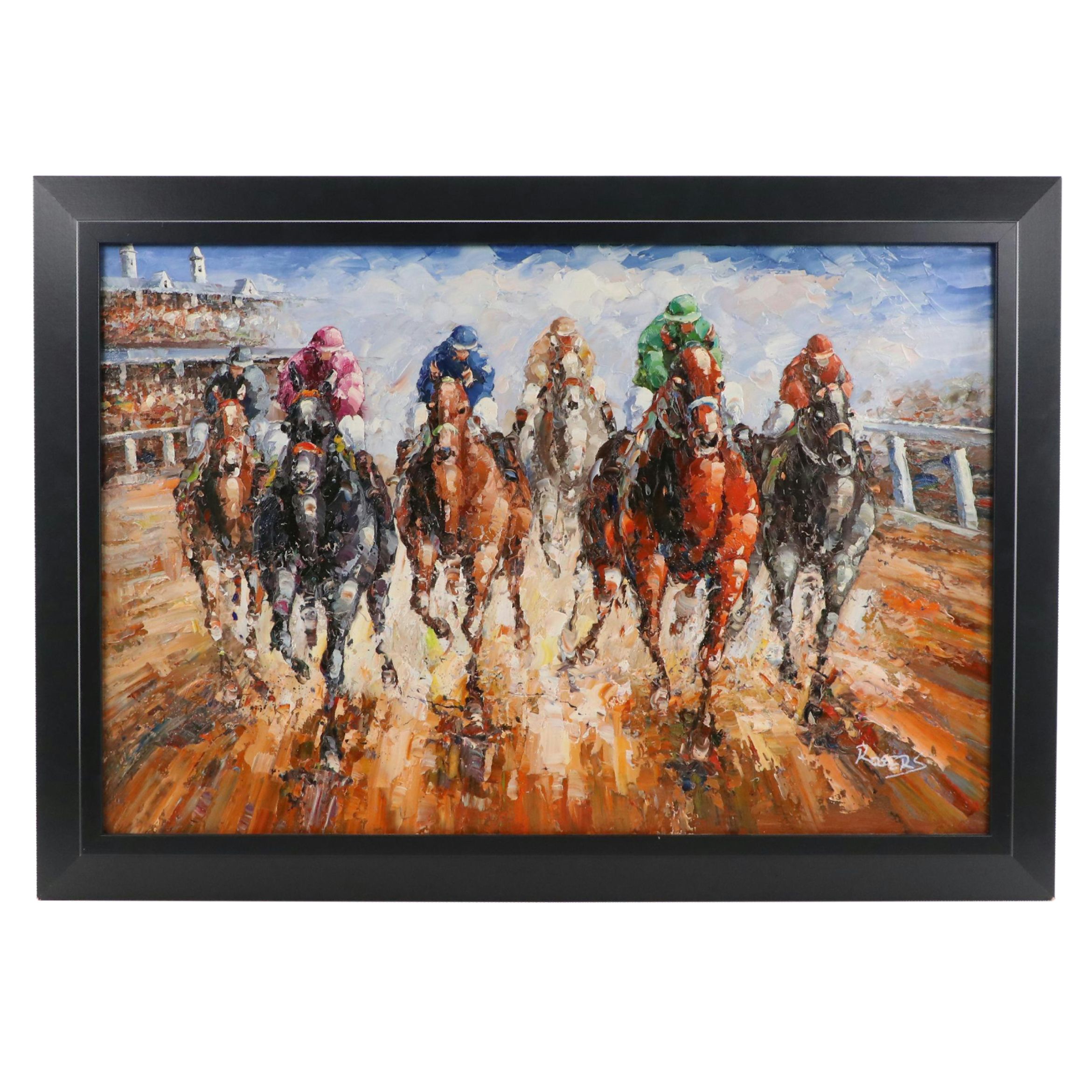 Rogers Kentucky Derby Racing Scene Oil Painting