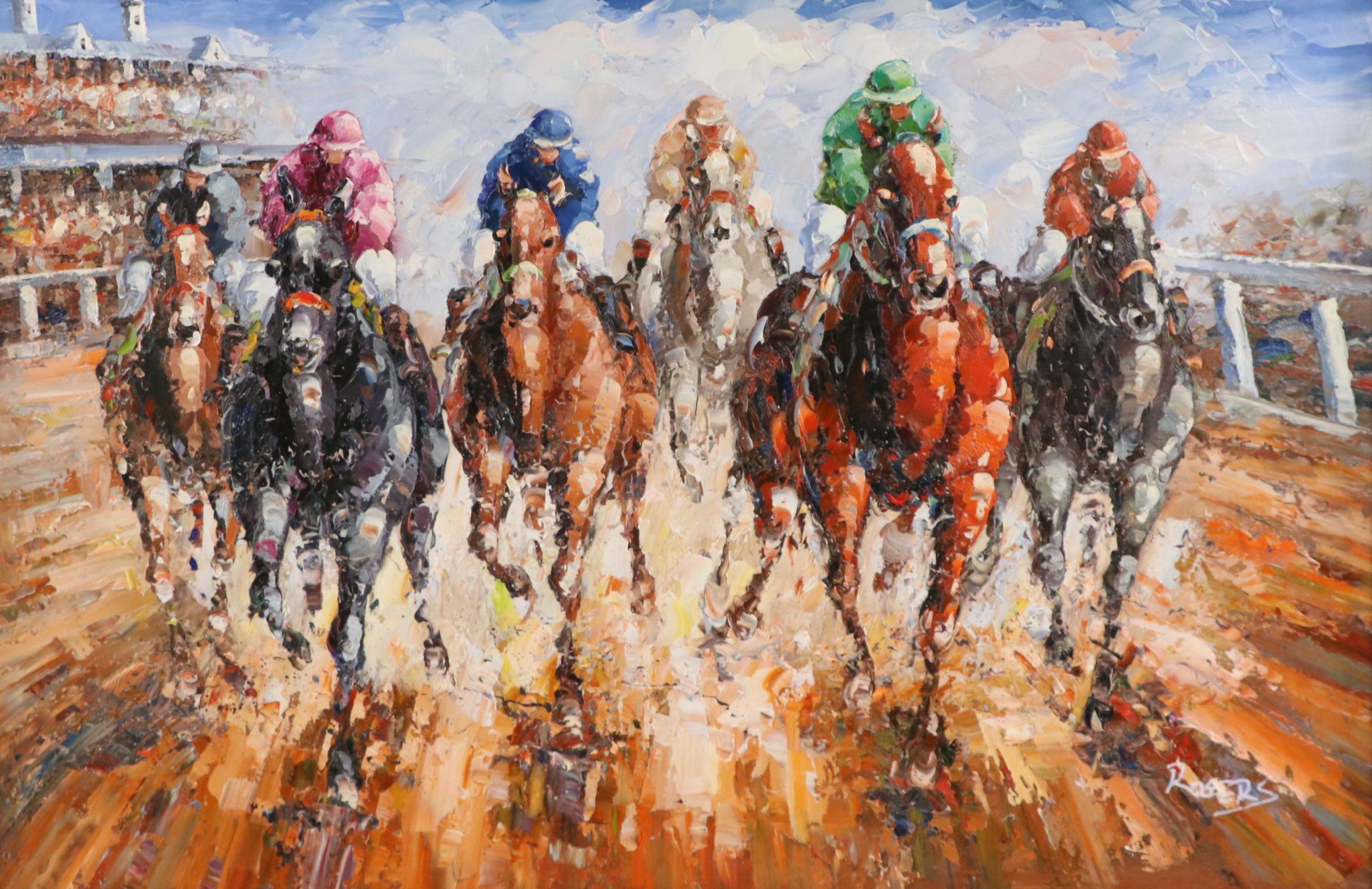 Rogers Kentucky Derby Racing Scene Oil Painting