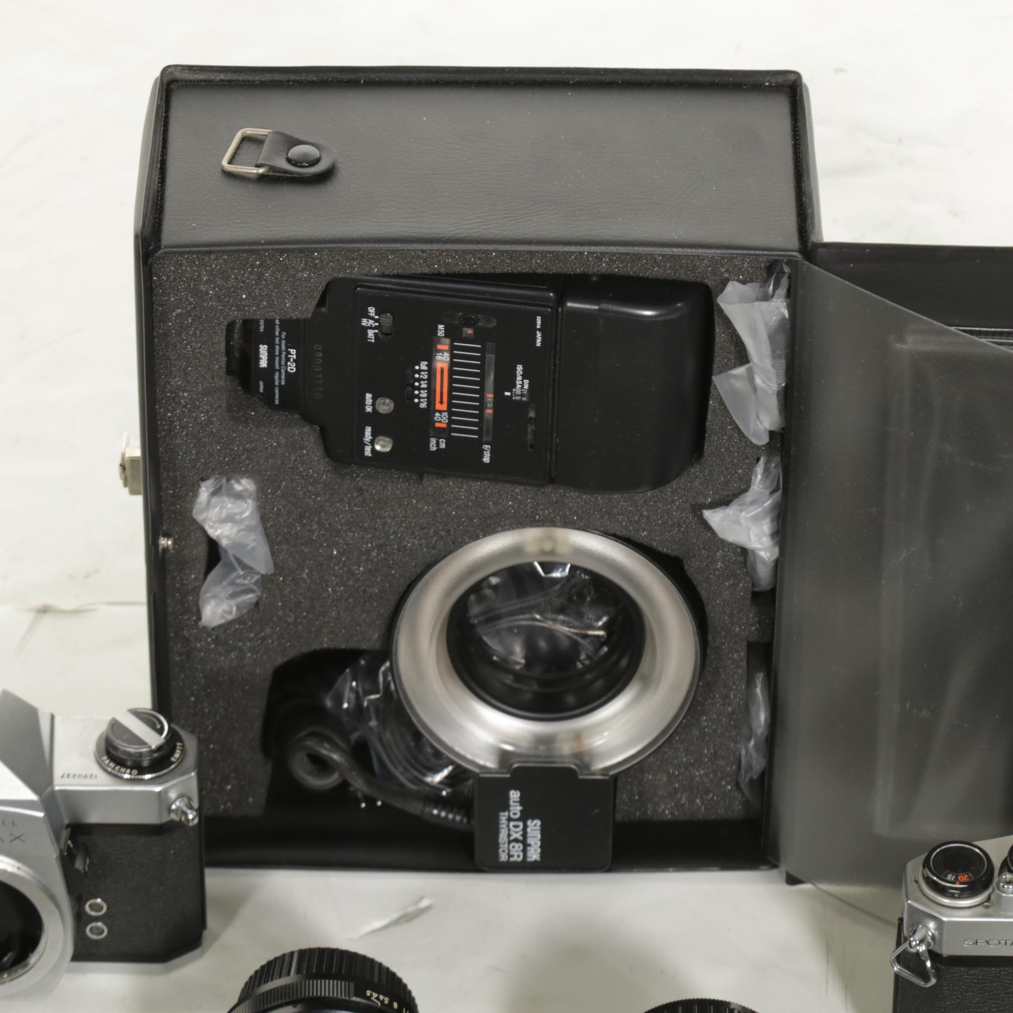 Honeywell Pentax 35mm Camera Bodies, Assorted Lenses and Sunpak Thyristor Flash