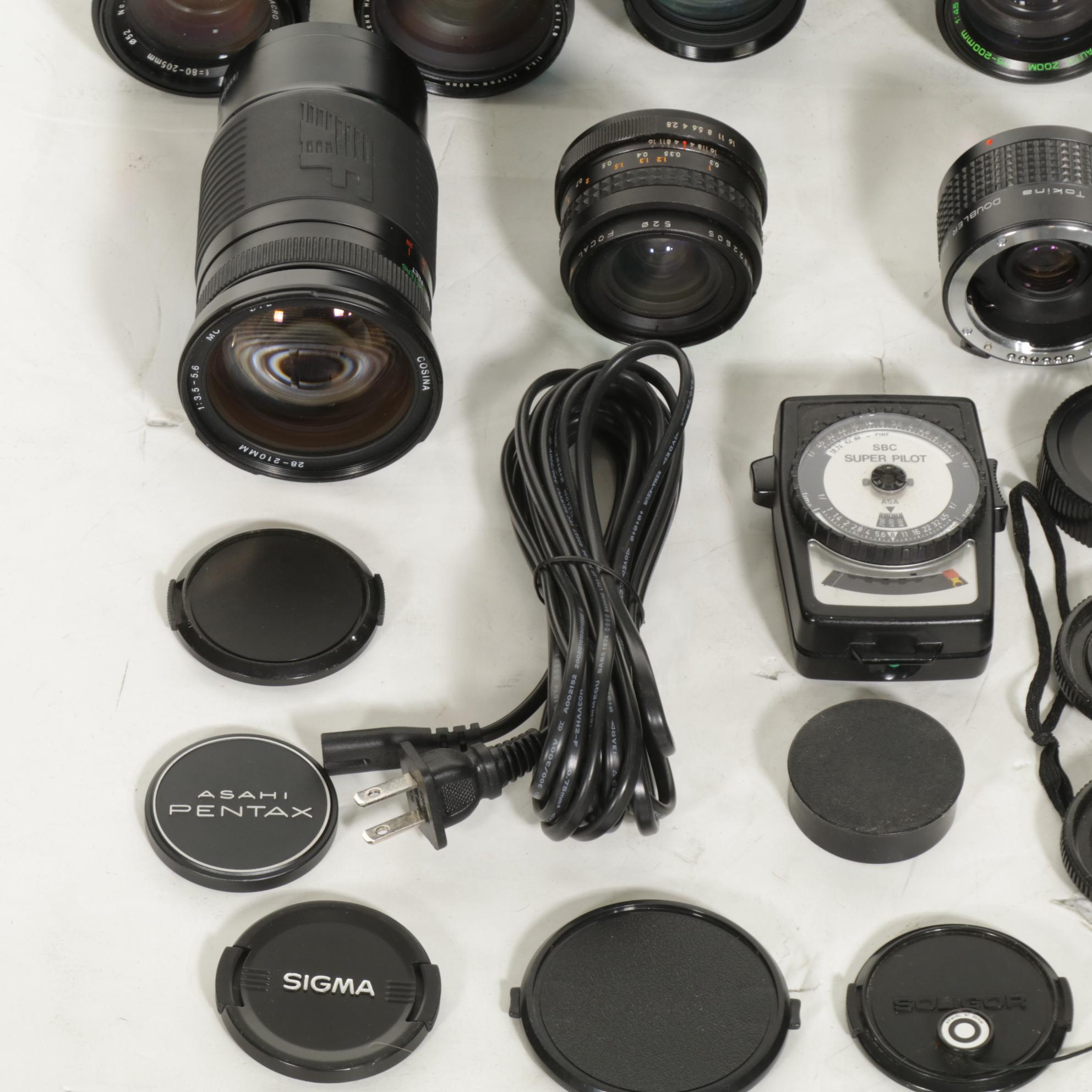 Honeywell Pentax 35mm Camera Bodies, Assorted Lenses and Sunpak Thyristor Flash