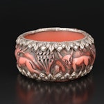 Asian Animal Bangle with Sterling Repoussé Details