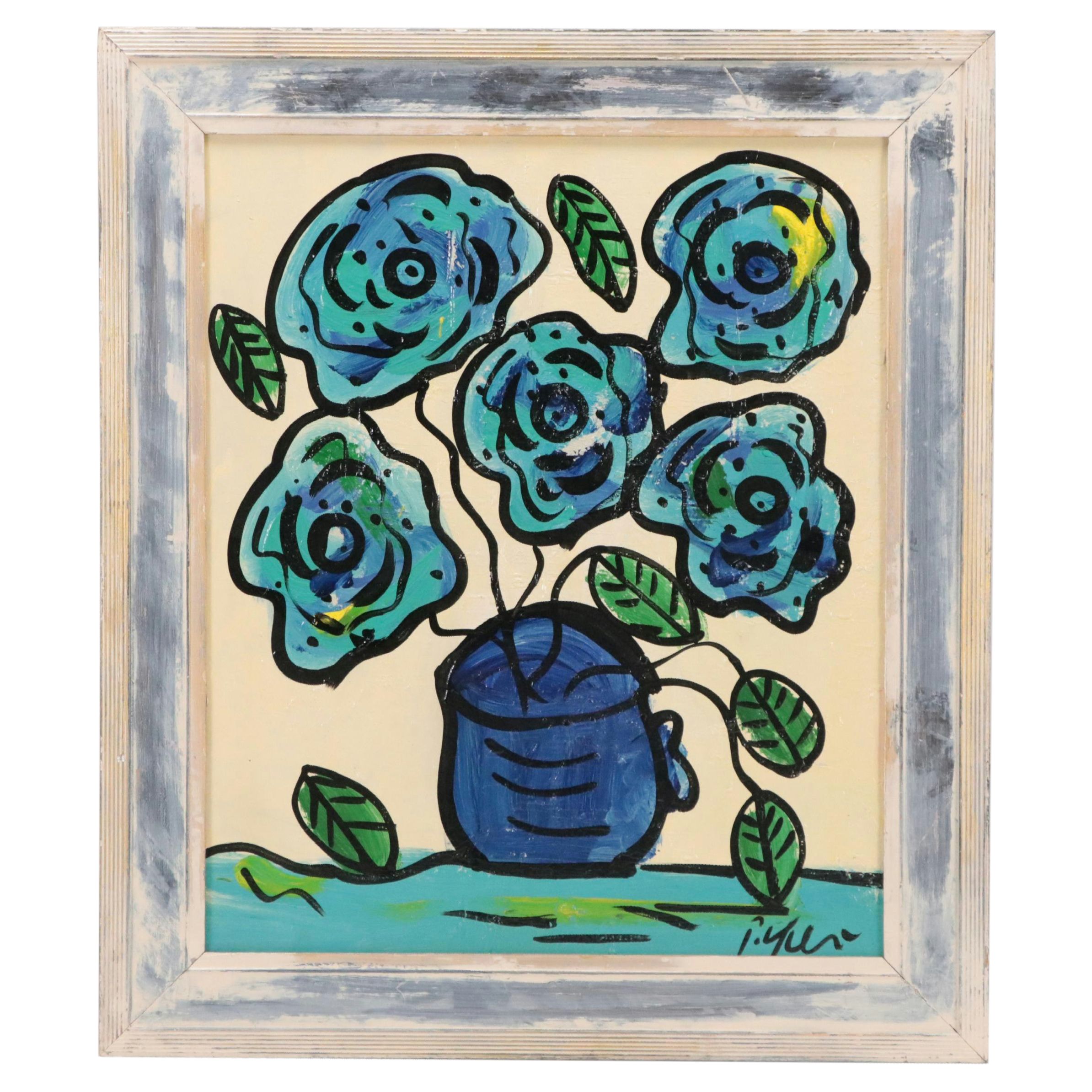 Peter Keil Modernist Floral Acrylic Painting "Flowers from Spain"