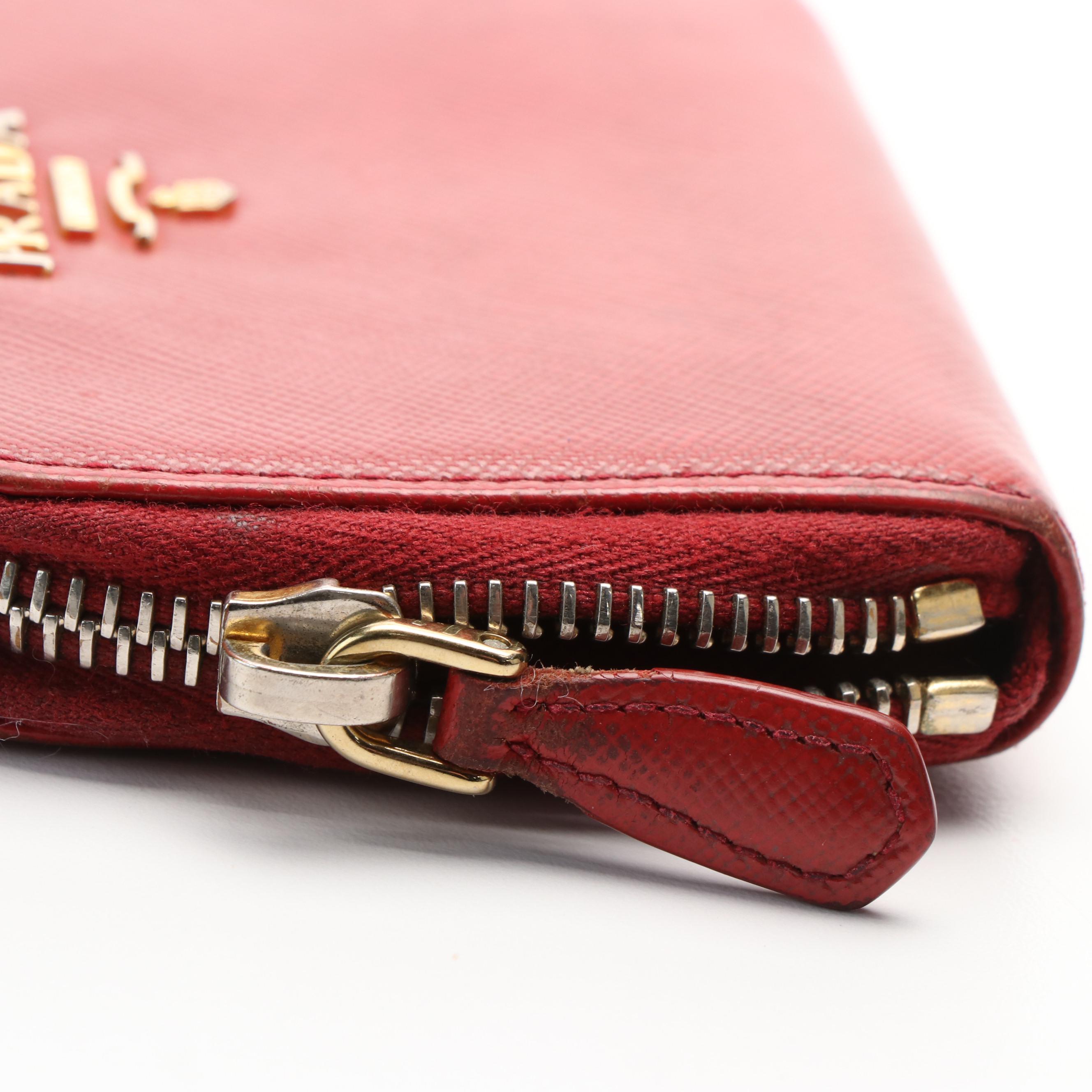 Prada  Zip Around Wallet in Red Leather