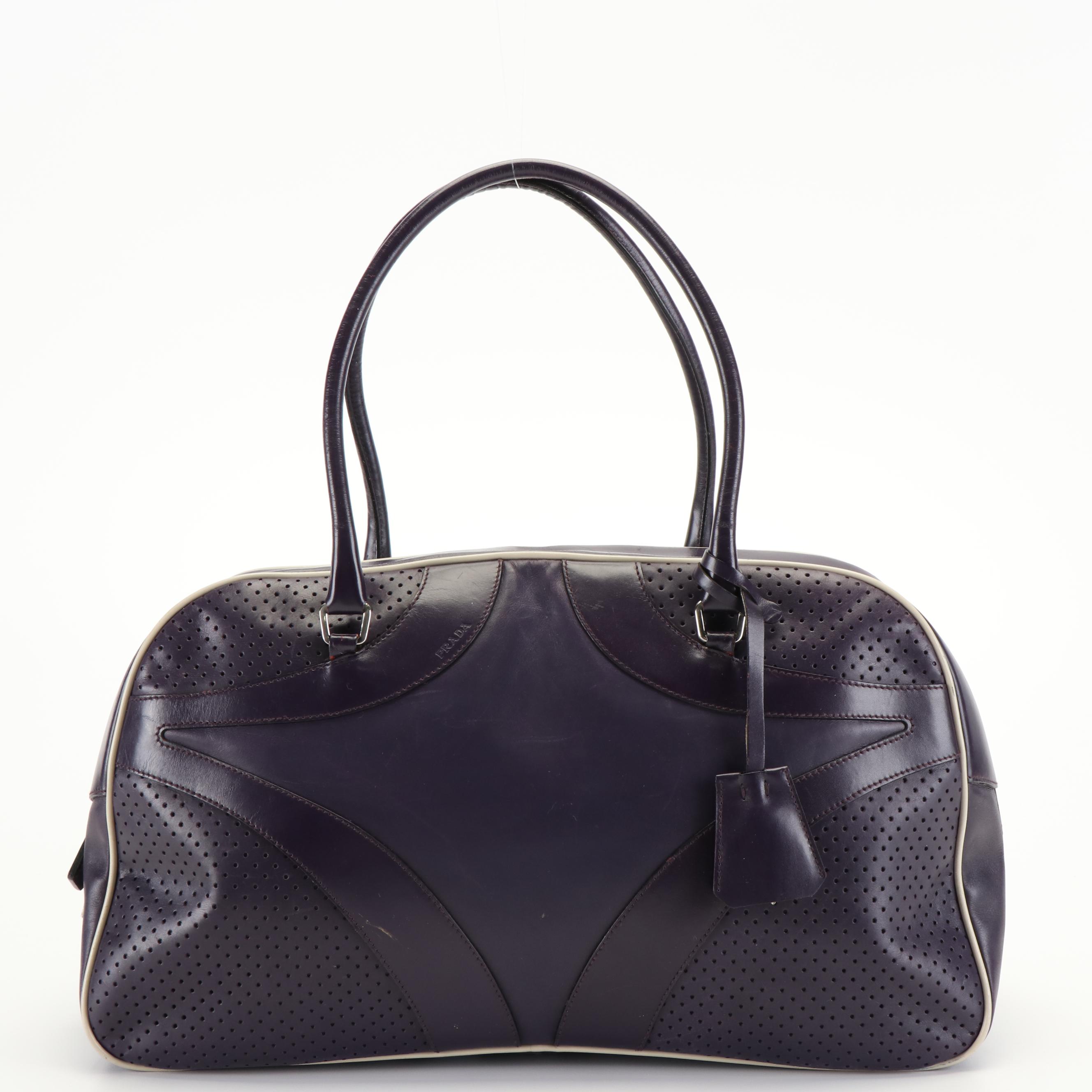 Prada Vitello Drive Handbag in Purple Leather