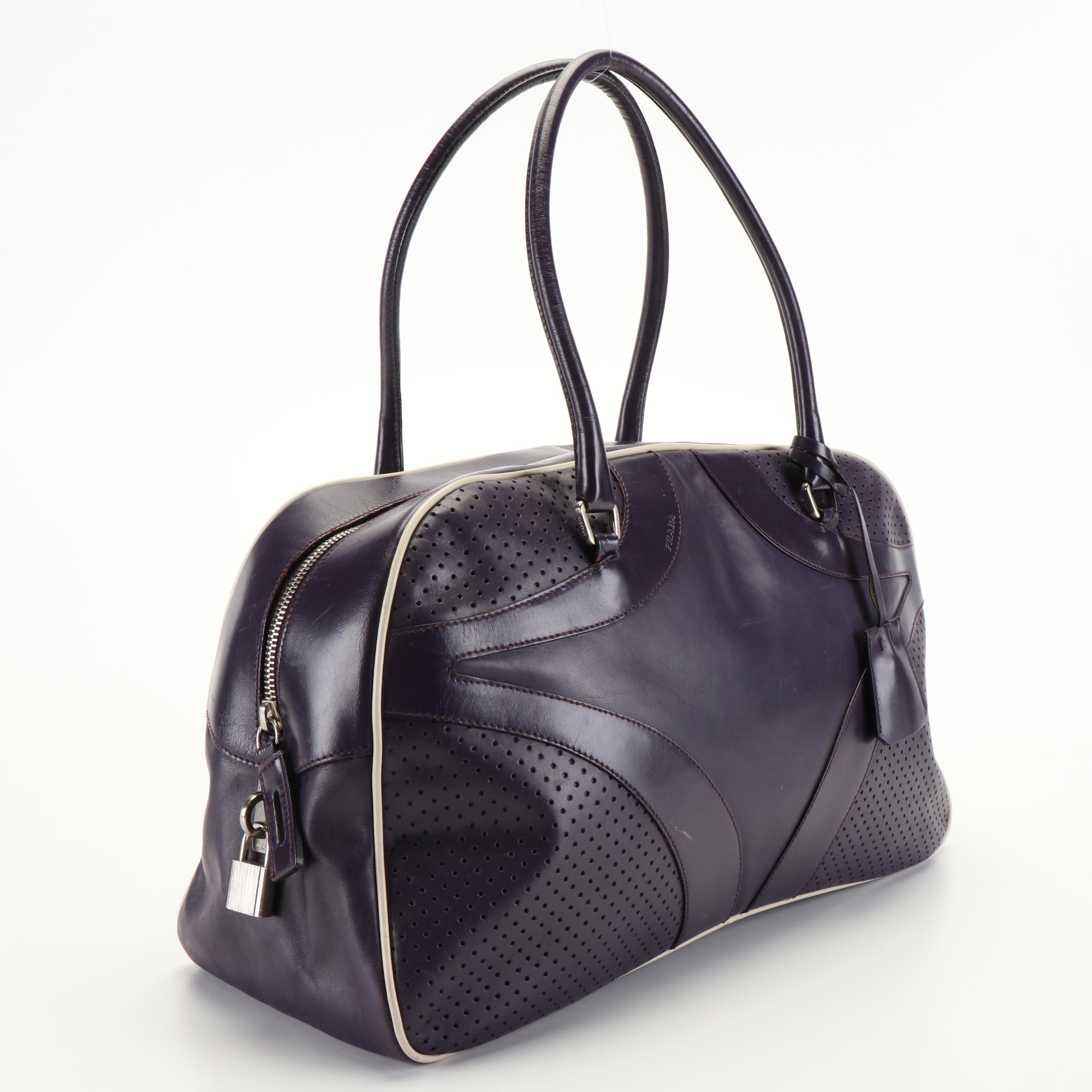 Prada Vitello Drive Handbag in Purple Leather