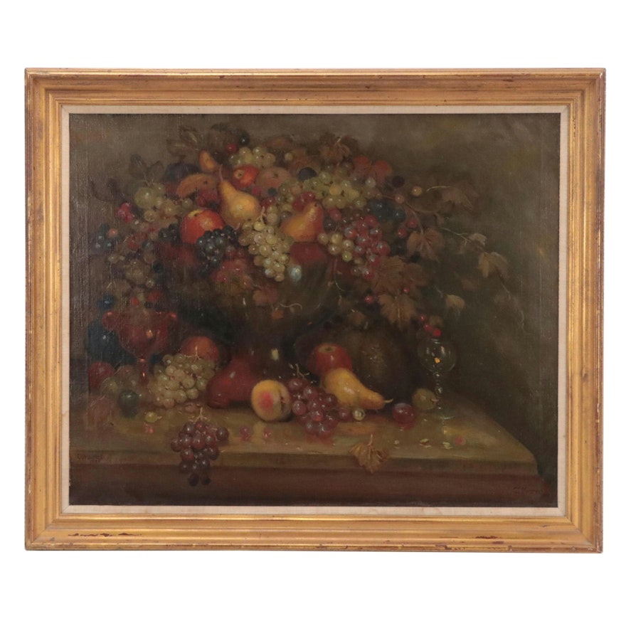 Charles Alfred Meurer Still Life Oil Painting with Fruit